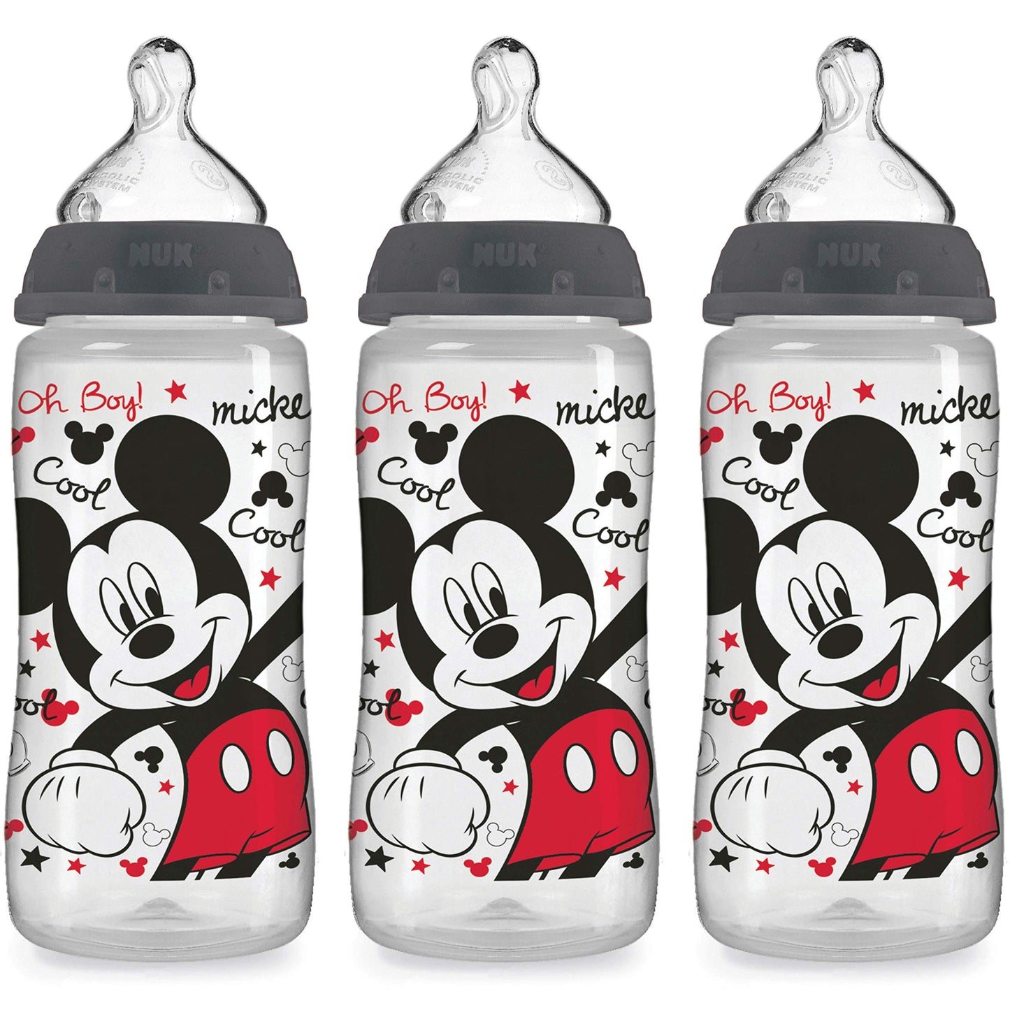 NUK Disney Orthodontic Bottle with Silicone Nipple, 10 Ounce, 3 Count, Mickey Mouse, 3 unidades