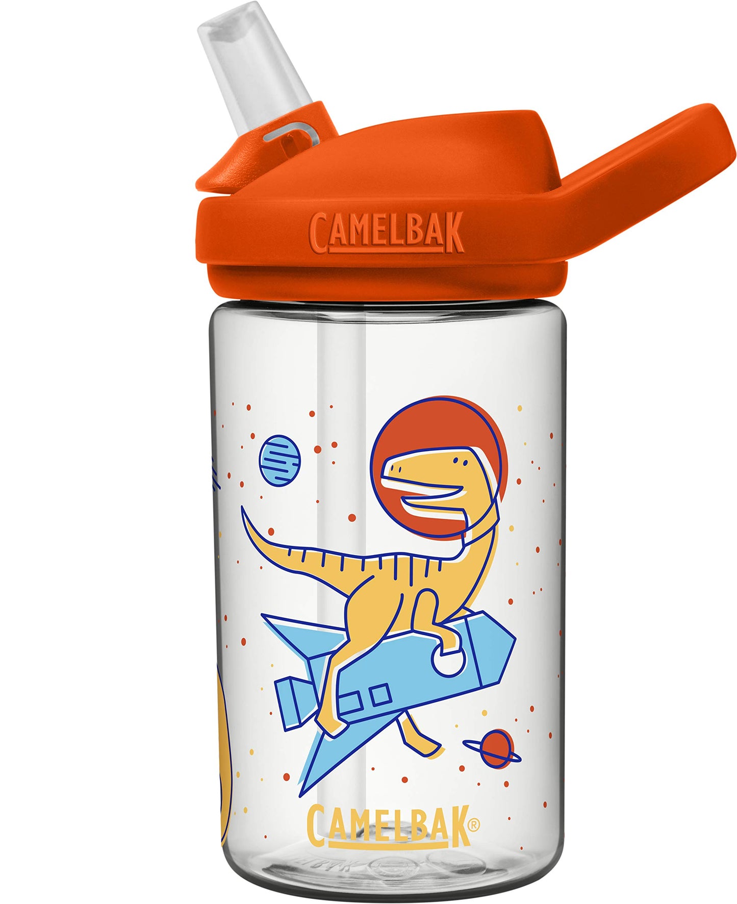 Eddy+ Kids Botella de agua sin BPA con pajita, 14 onzas, Space Dinos