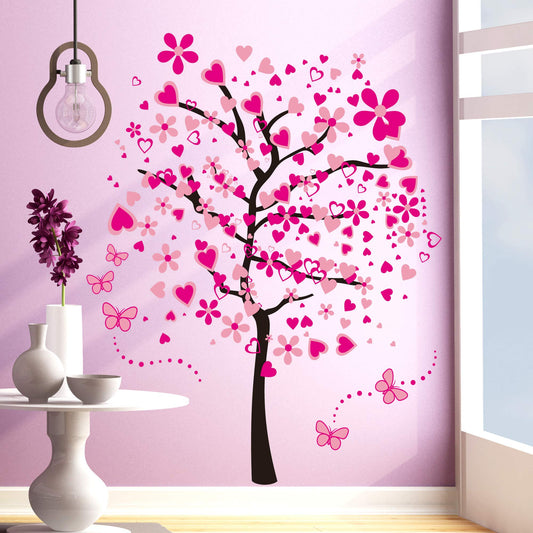 Adhesivos de Pared LiveGallery Rosa Corazón Flores y Mariposas para Habitación de Niñas