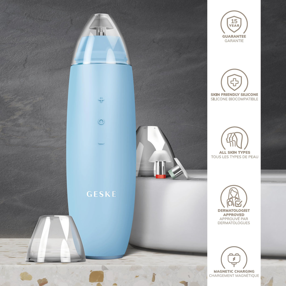 GESKE | SmartAppGuided™ MicroDermabrasion Blackhead Remover | Eliminador de puntos negros 7 en 1 | Limpiador de poros eléctrico | limpieza al vacío innovadora | herramientas de belleza