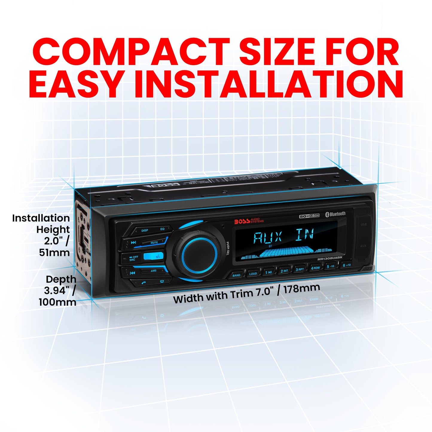 Boss Audio Systems MR1308UABK Single DIN Mechless Bluetooth Enabled MP3 Compatible Solid State Receiver
