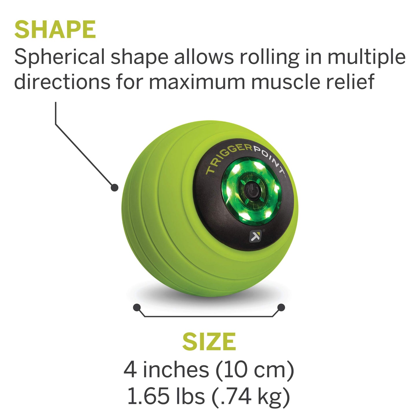 Pelota de Masaje Vibratoria TriggerPoint Verde Silicona de 3 Velocidades