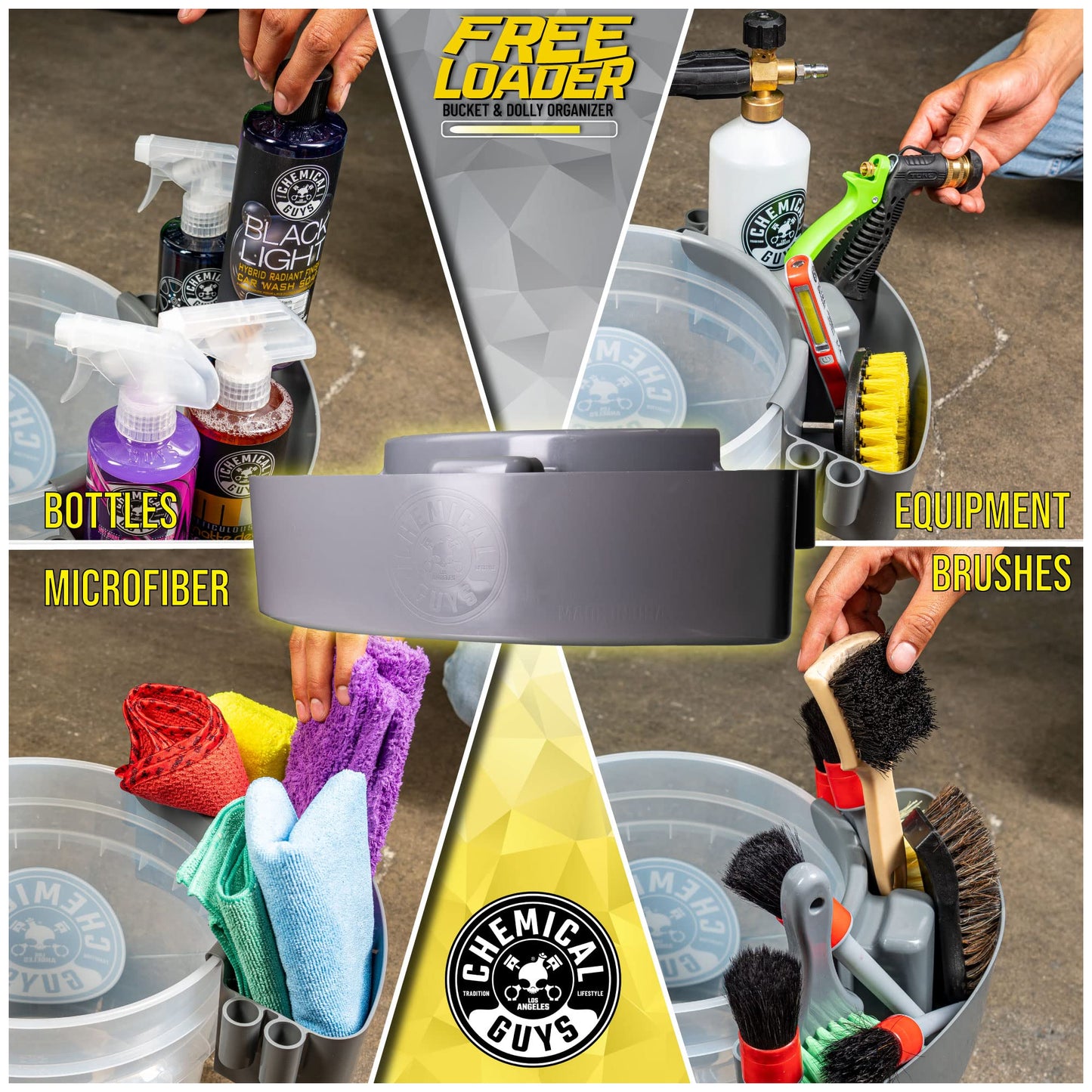 Chemical Guys Freeloader cubeta y Dolly Organizador, Gris, Mantiene el jabón y el Agua en el cubeta y Tus Suministros organizados, Ideal para Lavar Coches, Camiones, Motocicletas, SUV y más