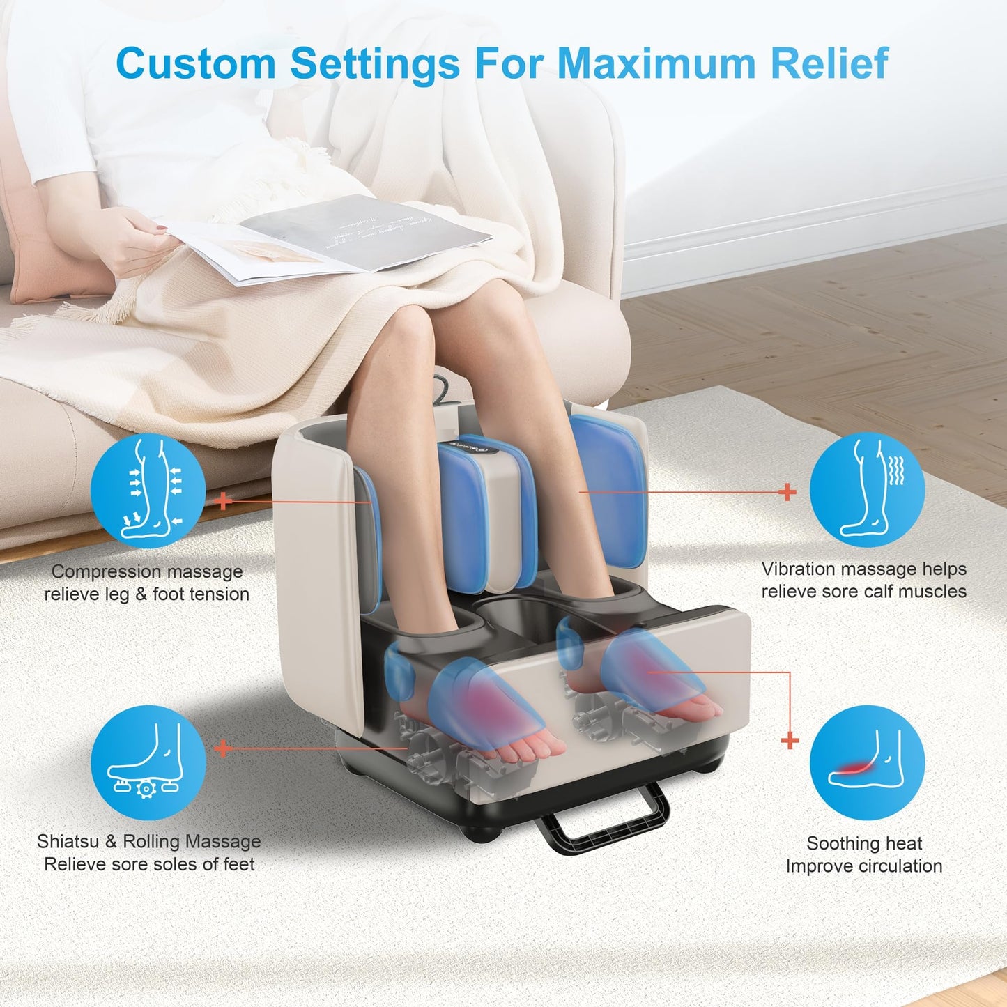 COMFIER Masajeador de pies Shiatsu 2 en 1 y reposapiés, masajeador de pies y pantorrillas con control de aplicación, masajeador de pies con calefacción, masajeador de pantorrillas para aliviar el dol