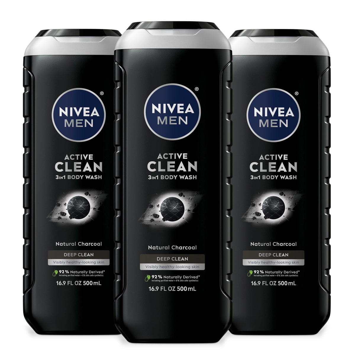 NIVEA MEN Jabon Líquido Corporal Active Clean 3 En 1 Cuerpo, Rostro Y Cabello 500ml, Para Hombre