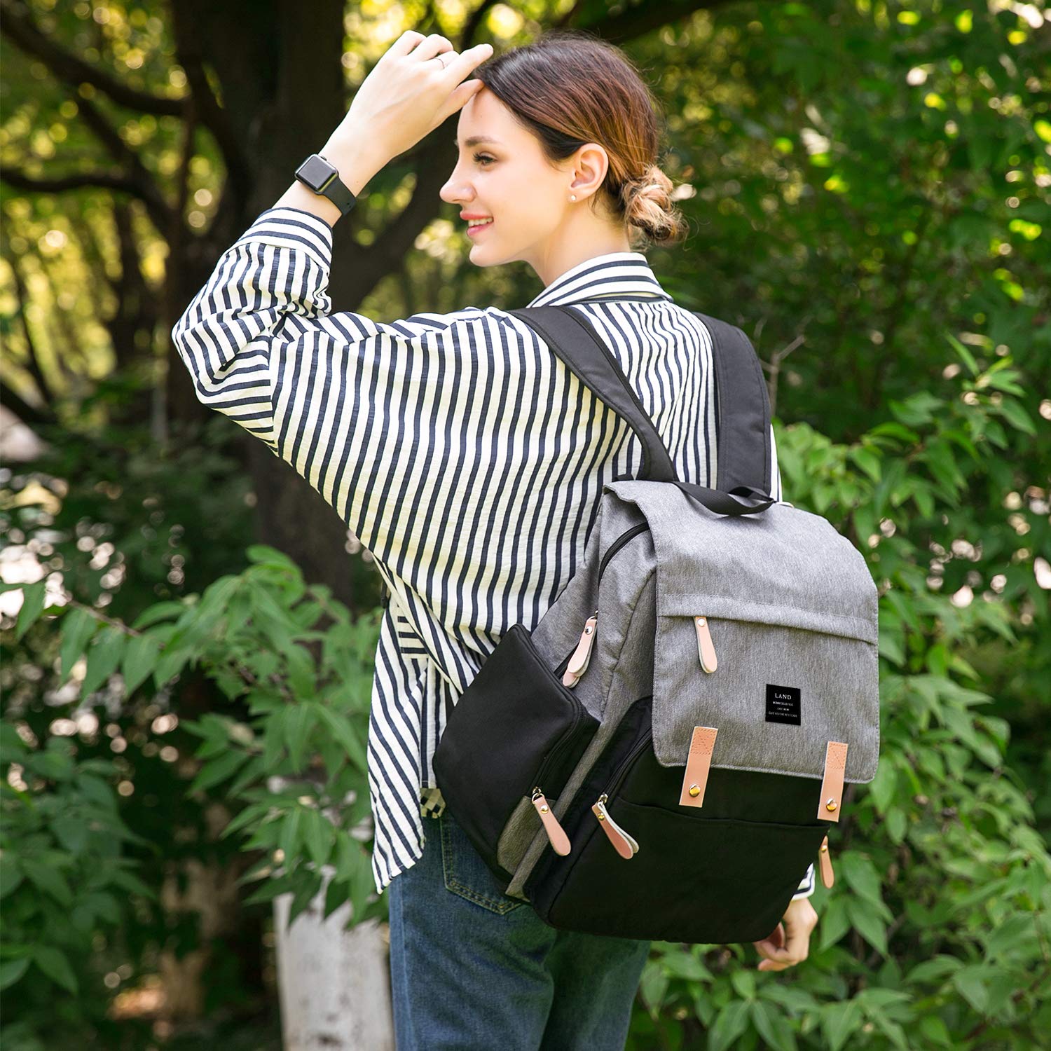 Alexia Land Mochila para Pañales de Gran Capacidad, Diseño Abierto y Tela Impermeable, Unisex, Gris Nuevo Blanco