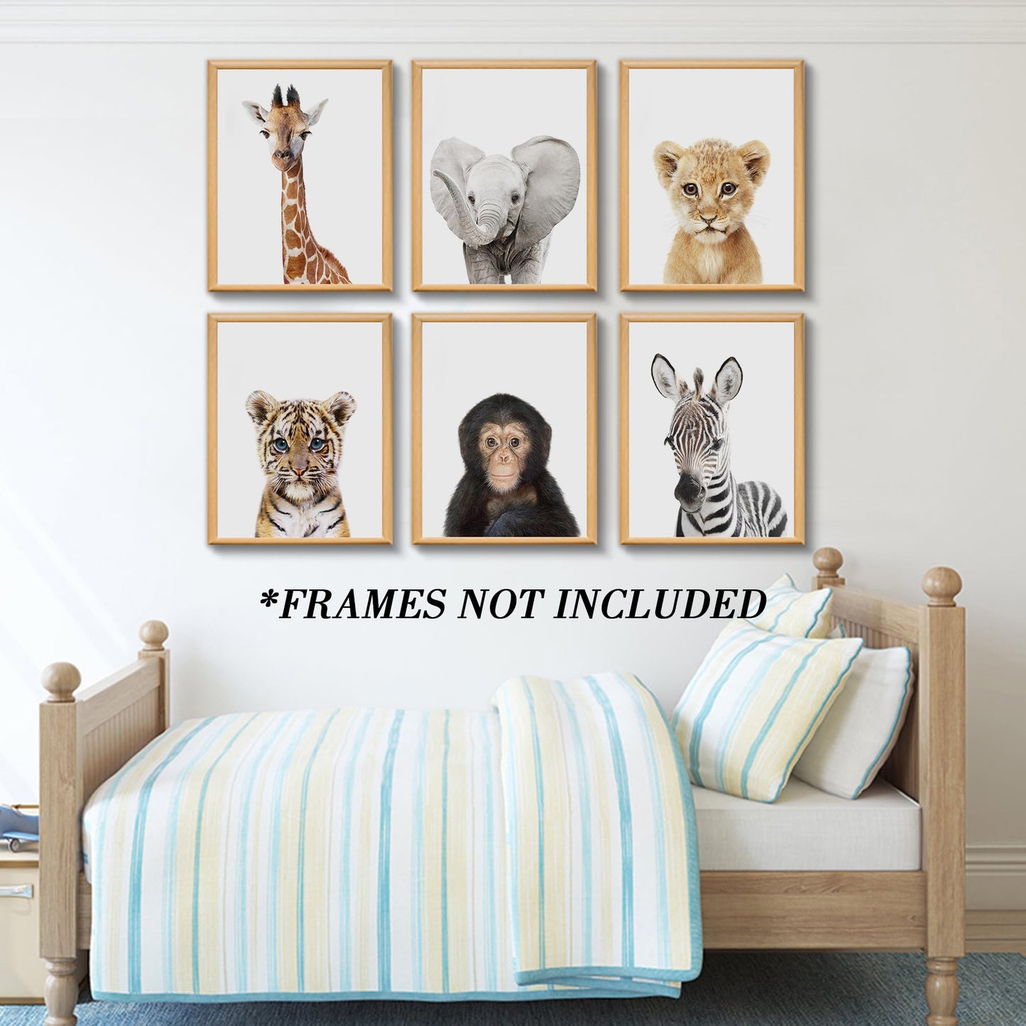 Juego de 6 decoraciones de pared para bebé Safari – Cuadro lindo animal impreso en lona, regalos de menos de 20 dólares para habitación de bebés y niñas, arte de pared sin marco