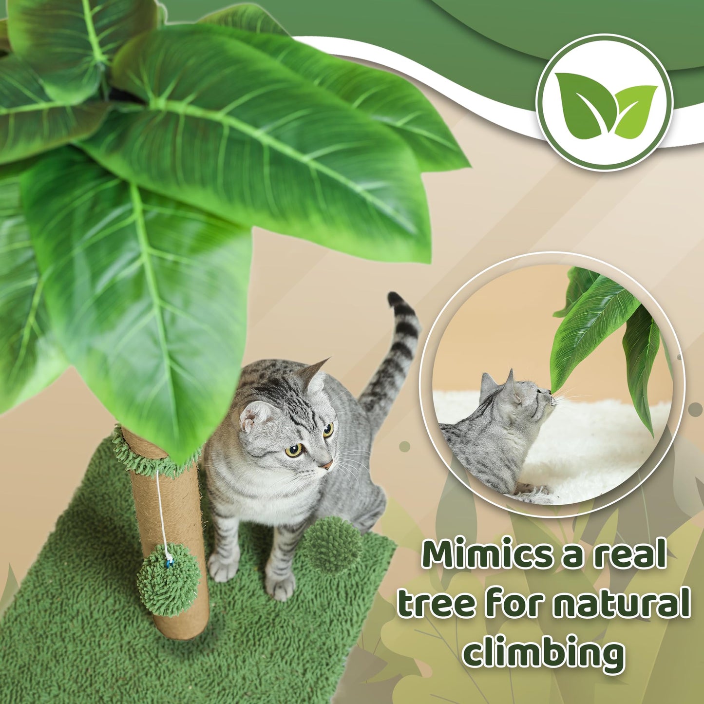 Rascador de Gato POMESEA Verde con Bolas Adorables para Gatos de Interior