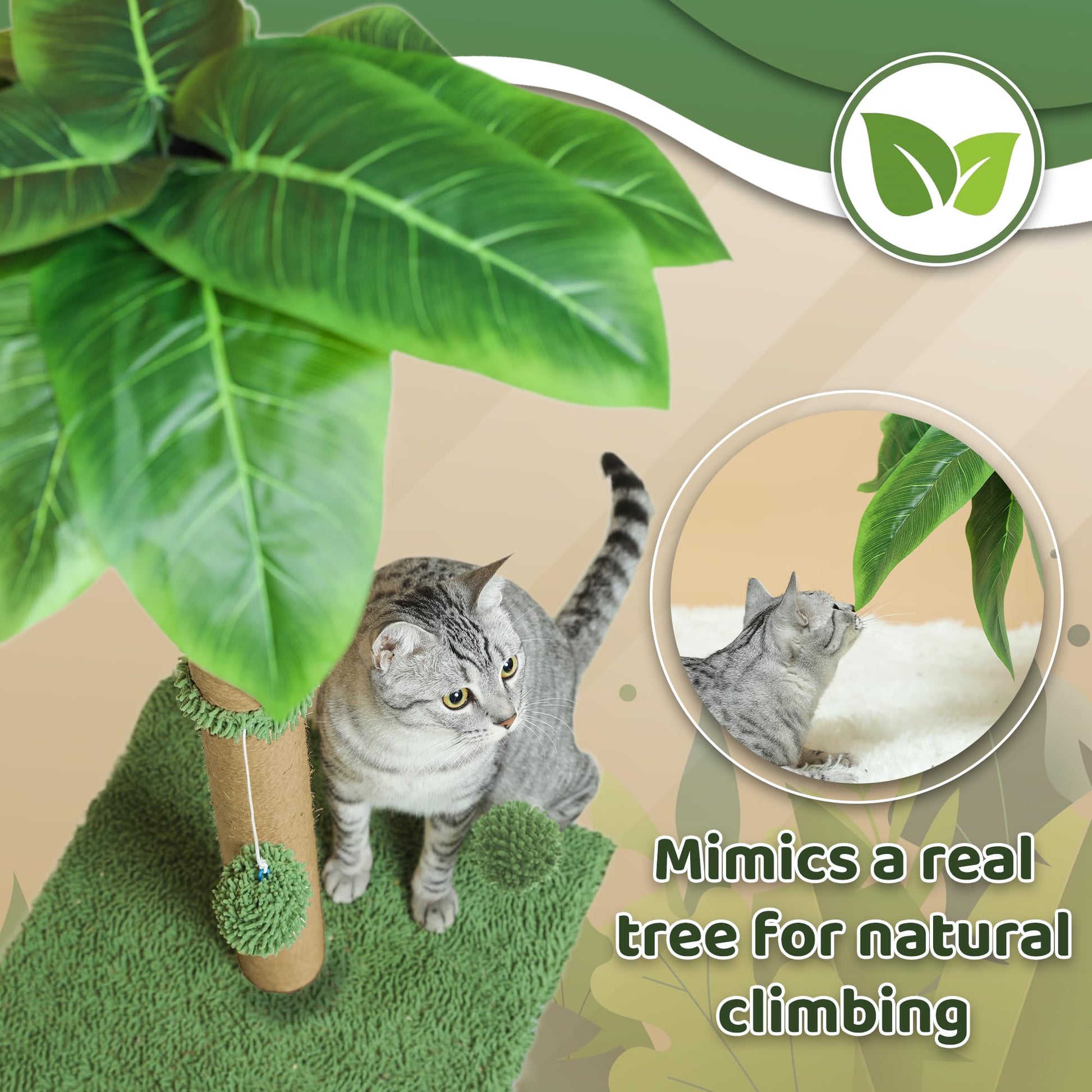 Rascador de Gato POMESEA Verde con Bolas Adorables para Gatos de Interior