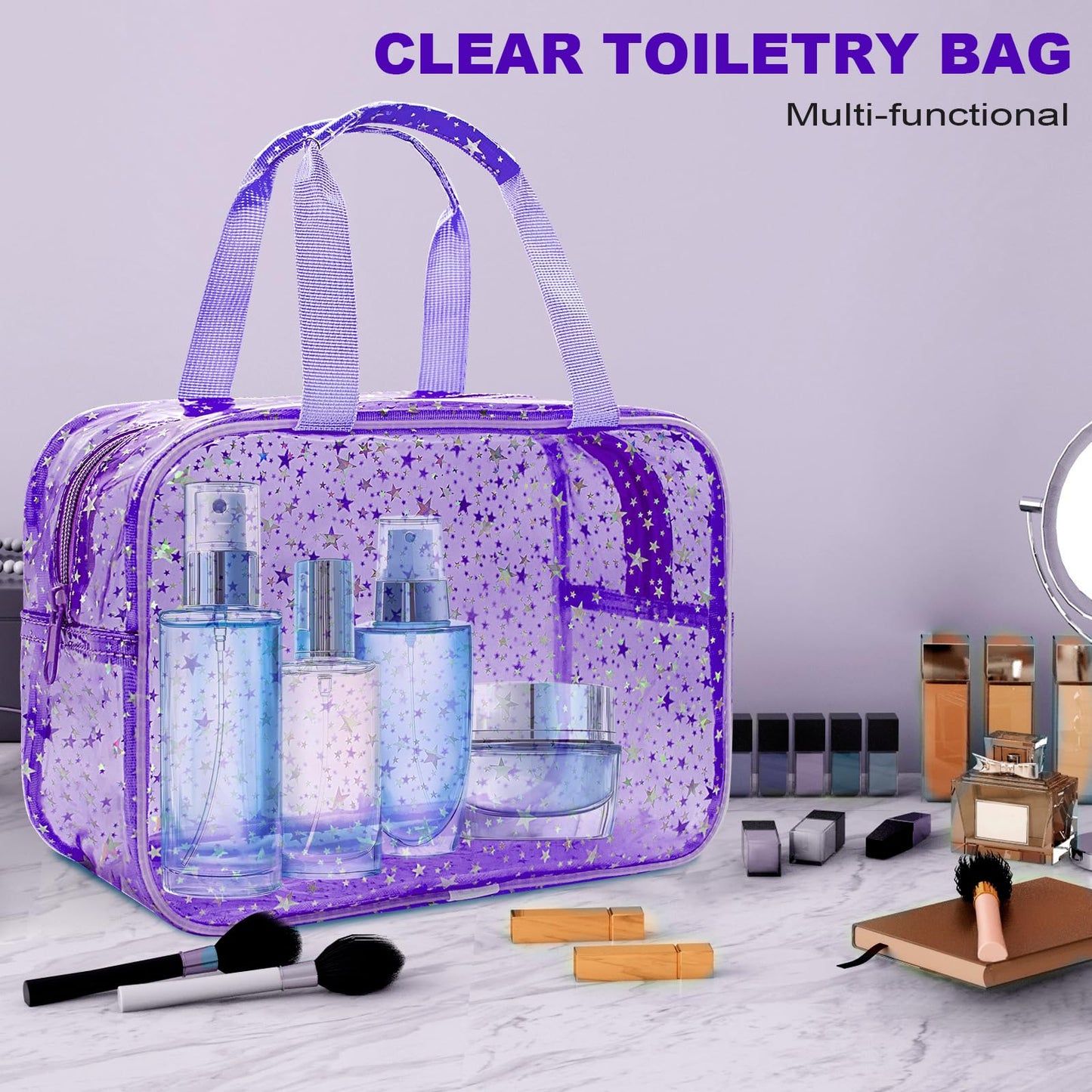 Bolsa de maquillaje transparente con inicial personalizada, bolsa de cosméticos rosa, bolsa de aseo de viaje, bonita bolsa de maquillaje transparente, bolsa organizadora para novia, maestro, regalos