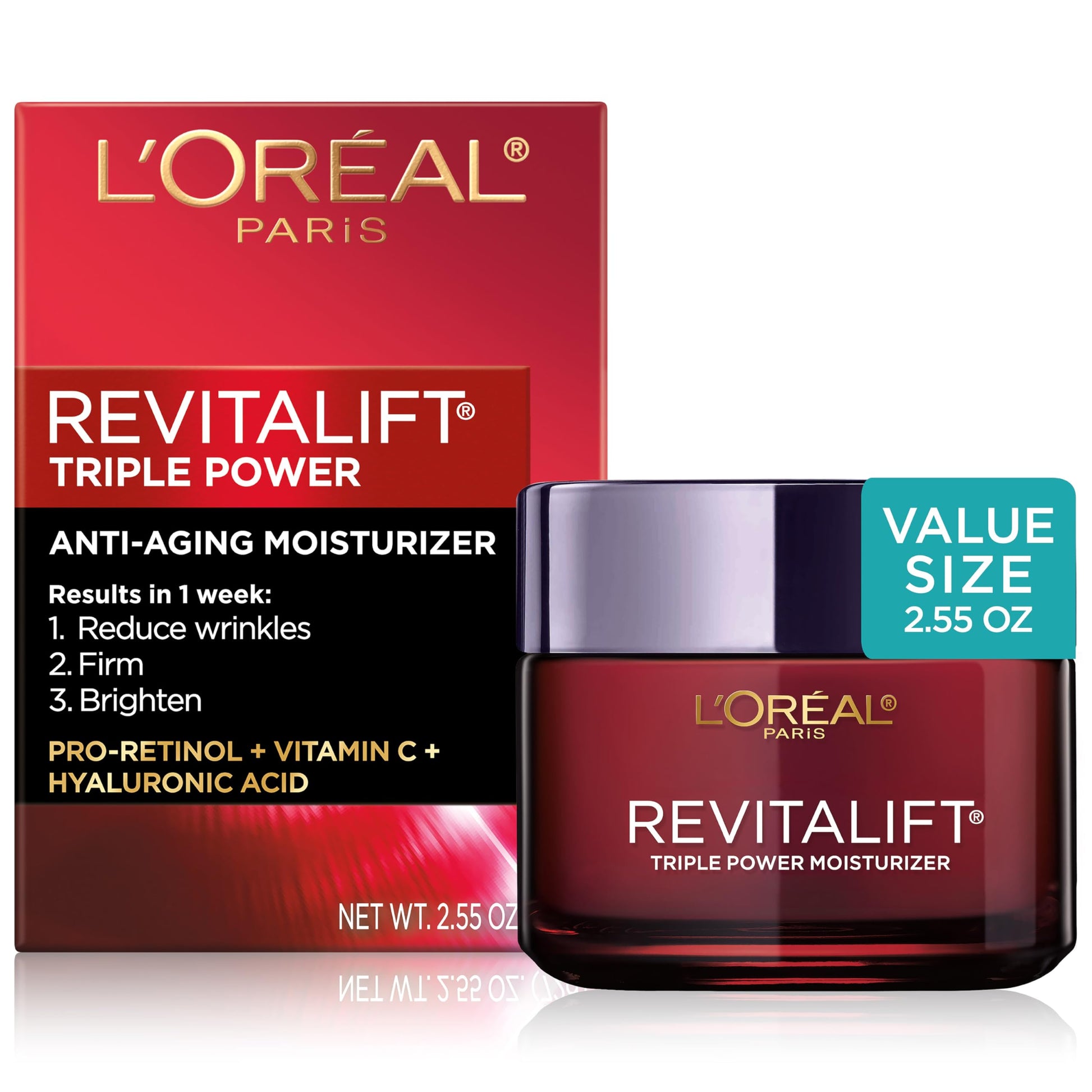 Face Moisturizer By L’Oreal Paris Skin Care I Revitalift Triple Power Anti-Aging Face Cream With Pro Retinol, Hyaluronic Acid & Vitamin C I 2.55 Oz