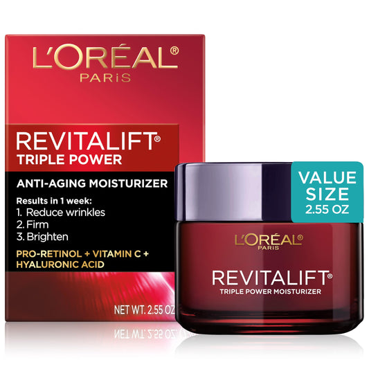 Face Moisturizer By L’Oreal Paris Skin Care I Revitalift Triple Power Anti-Aging Face Cream With Pro Retinol, Hyaluronic Acid & Vitamin C I 2.55 Oz