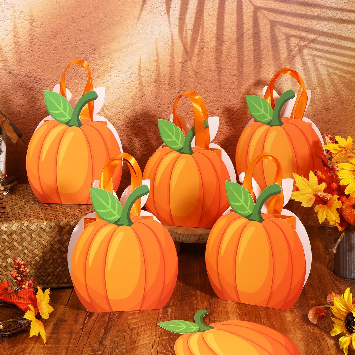 XEQWZVFR - Juego de 25 bolsas de regalo de papel de calabaza con asa, bolsas de dulces de otoño, bolsas de golosinas de caramelo, bolsa de regalo kraft para cosecha de otoño, Halloween, baby shower