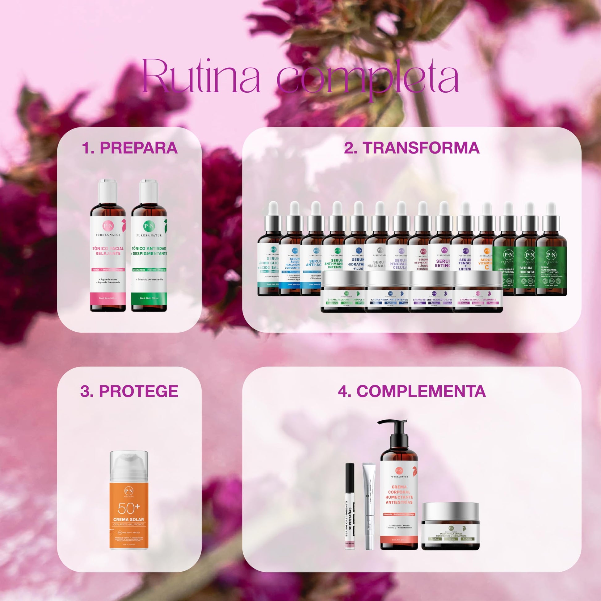 PUREZA NATUR Serum Retinol + Vitaminas A, B5, E, C + Acido hialuronico facial hidratante y reparador | Suero Reductor de líneas de expresión e imperfecciones en la piel 50ml