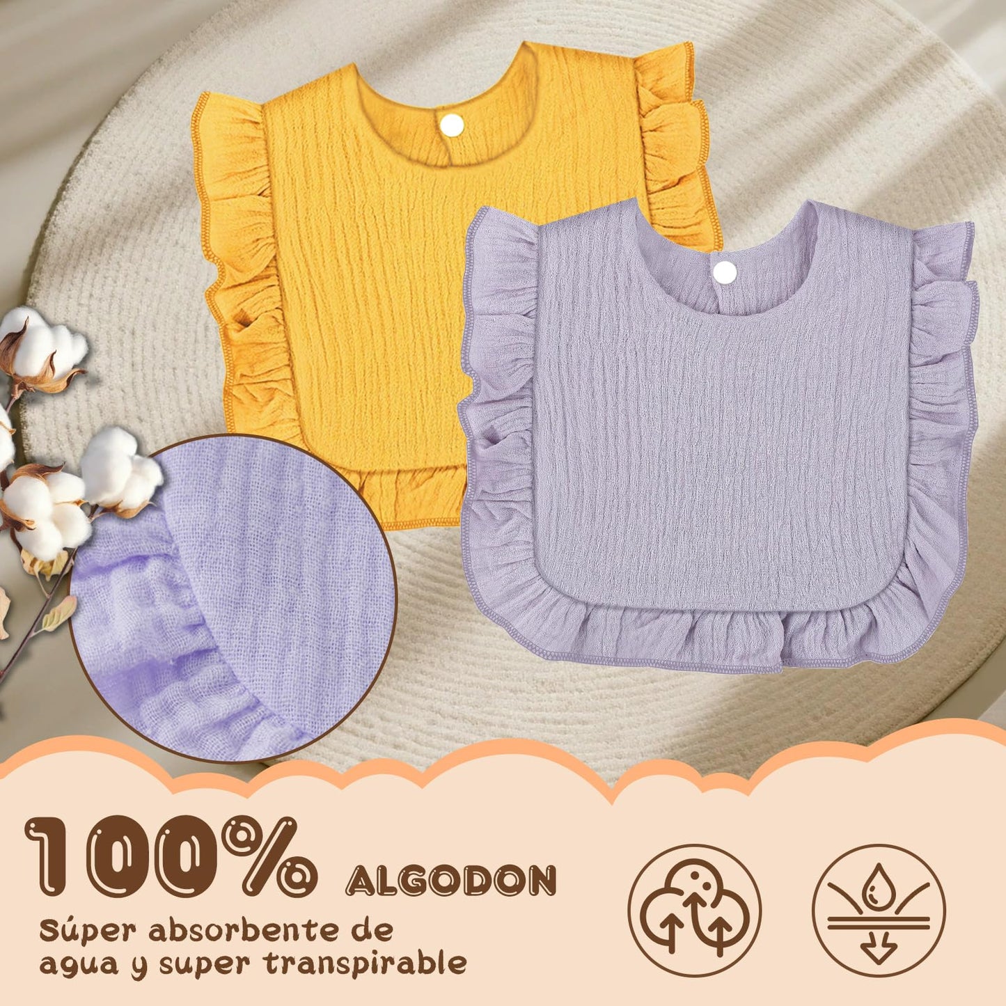Sendowtek 8 Pcs Baberos Para Bebé, Baberos De Muselina Para Bebé, Algodón Puro Baberos a Prueba De Desorden, Suaves y Absorbentes, Unisex, Adecuados Para Recién Nacidos y Bebés