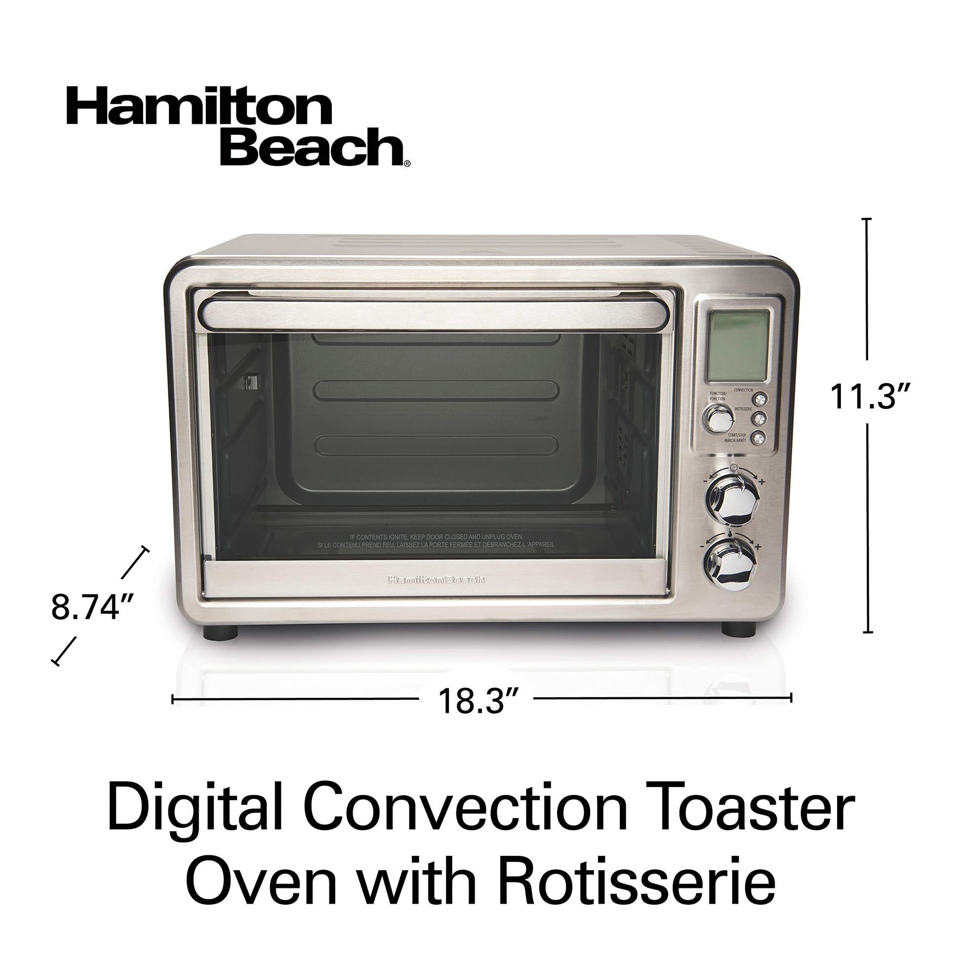Hamilton Beach 31190C - Horno tostador de convección para encimera con asador, grande de 6 piezas, acero inoxidable