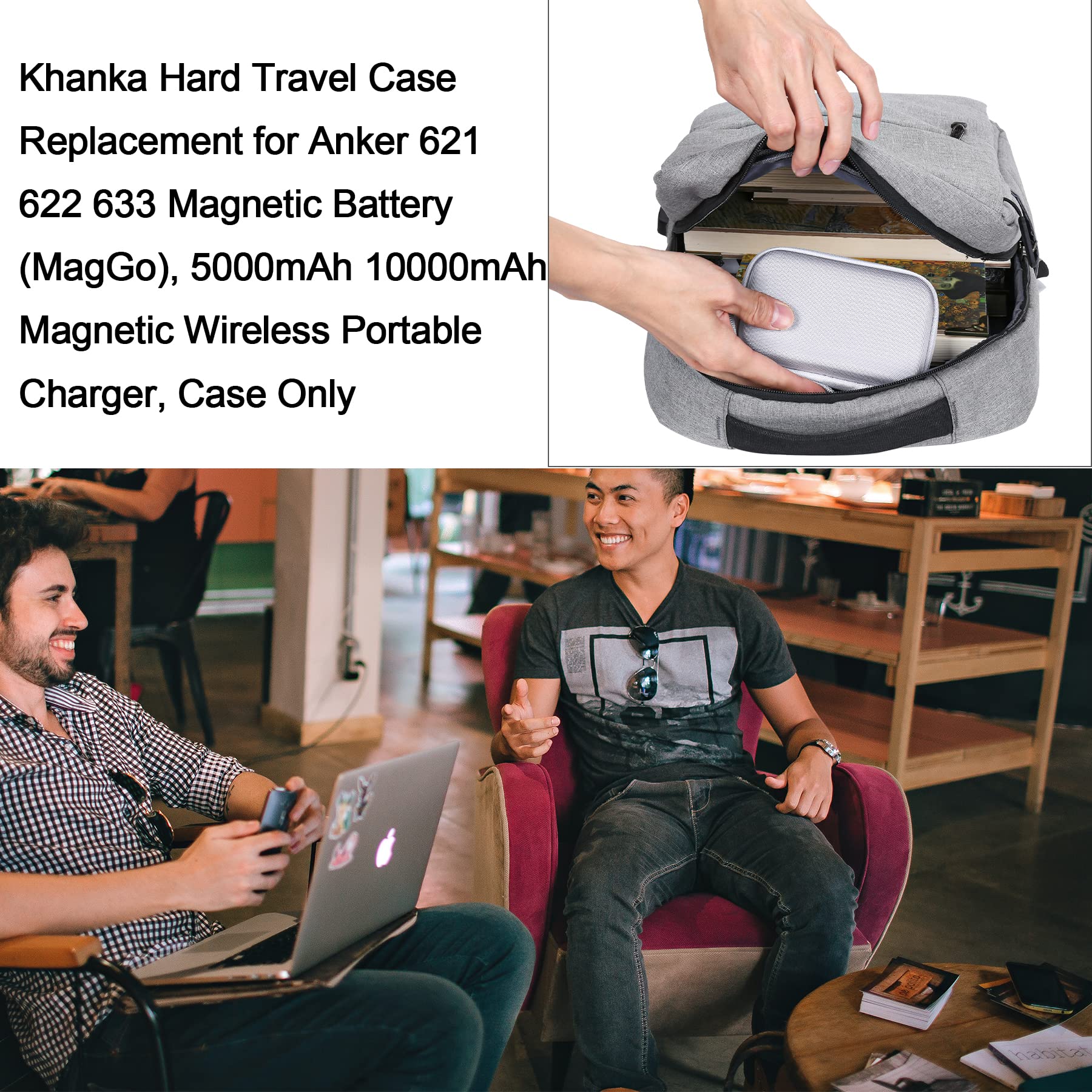 Funda rígida de Viaje khanka Blanco Anker 621 622 633 MagGo Cargador portátil inalámbrico de 5000 mAh 10000 mAh