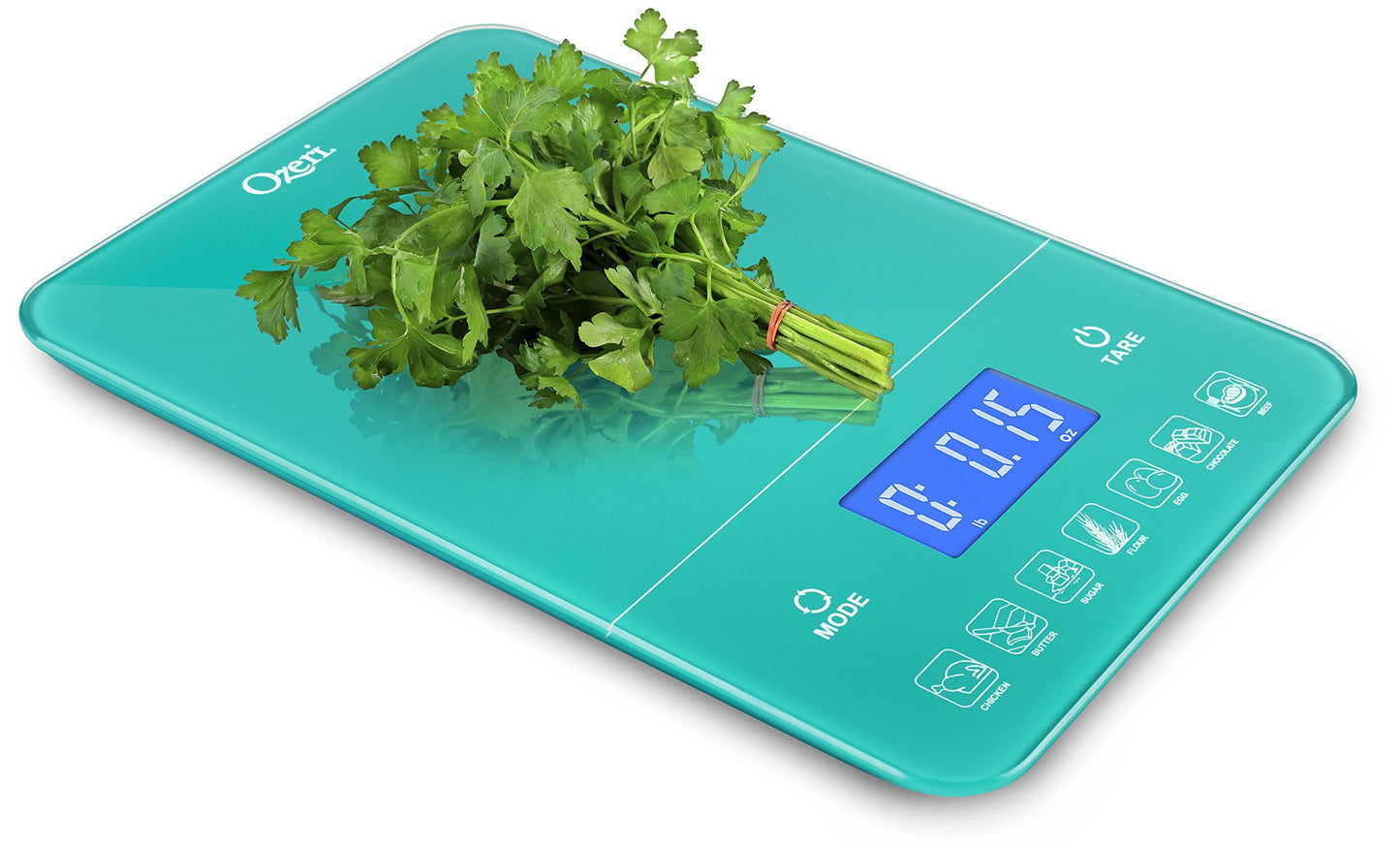 Balanza de cocina digital Ozeri Touch III con 22 lb (10 kg) de capacidad y contador de calorías, hecha de vidrio templado