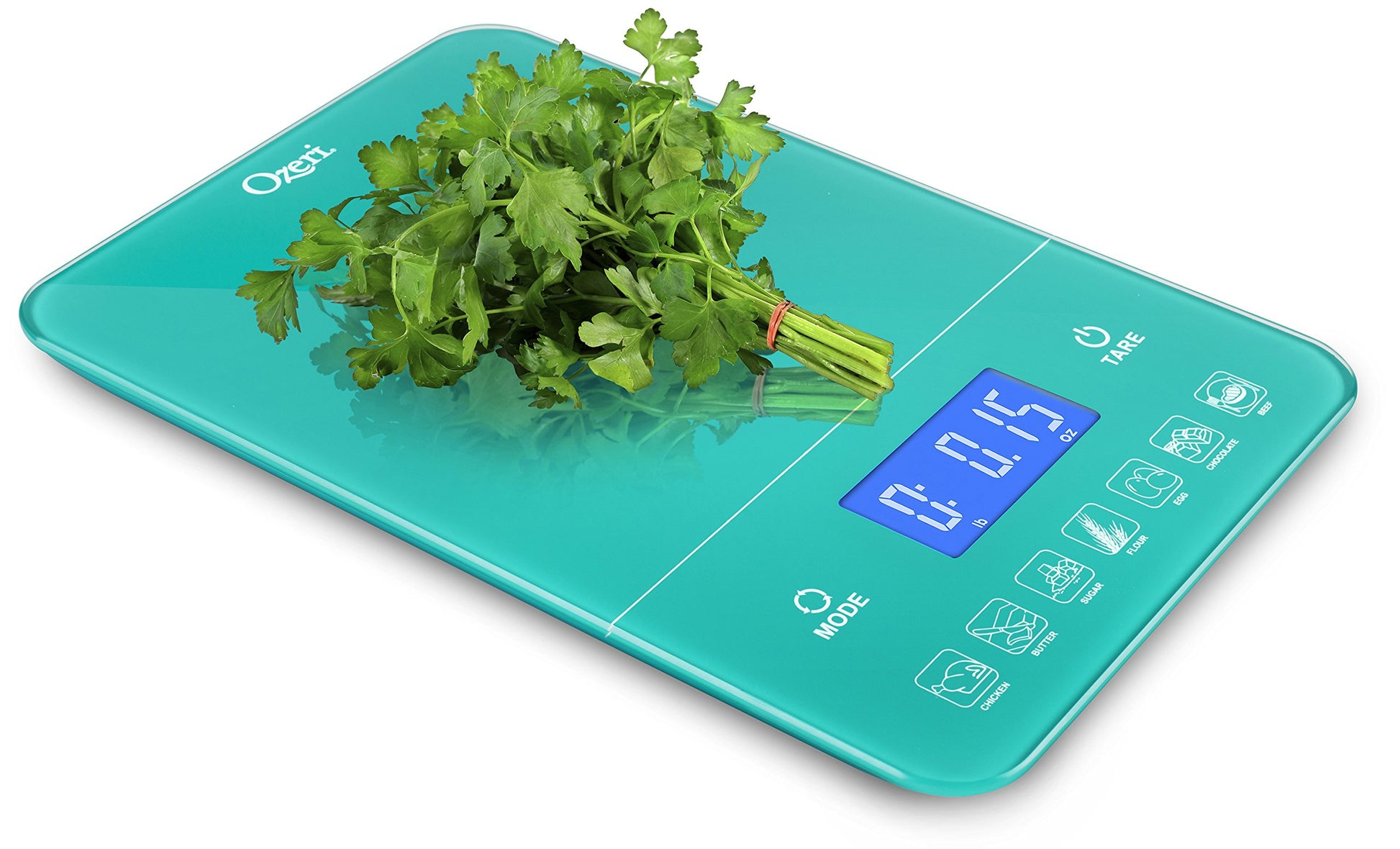 Balanza de cocina digital Ozeri Touch III con 22 lb (10 kg) de capacidad y contador de calorías, hecha de vidrio templado