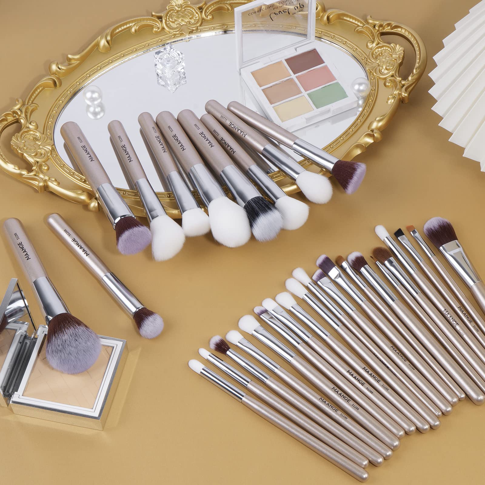 Brochas de Maquillaje Profesional 30 Piezas kit Alta Calidad Sintético Brochas Maquillaje Sombras de Brochas para Ojos en Polvo para Base de Maquillaje -Champagne Gold