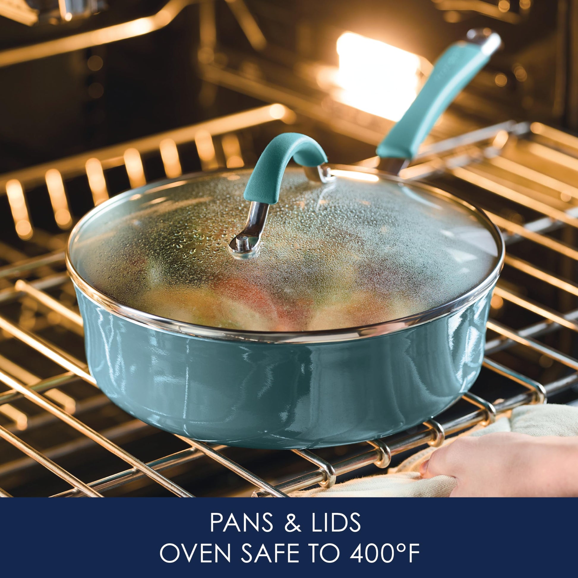Batería de Cocina Rachael Ray Azul Aqua Porcelana Dura Antiadhesiva 12 Piezas