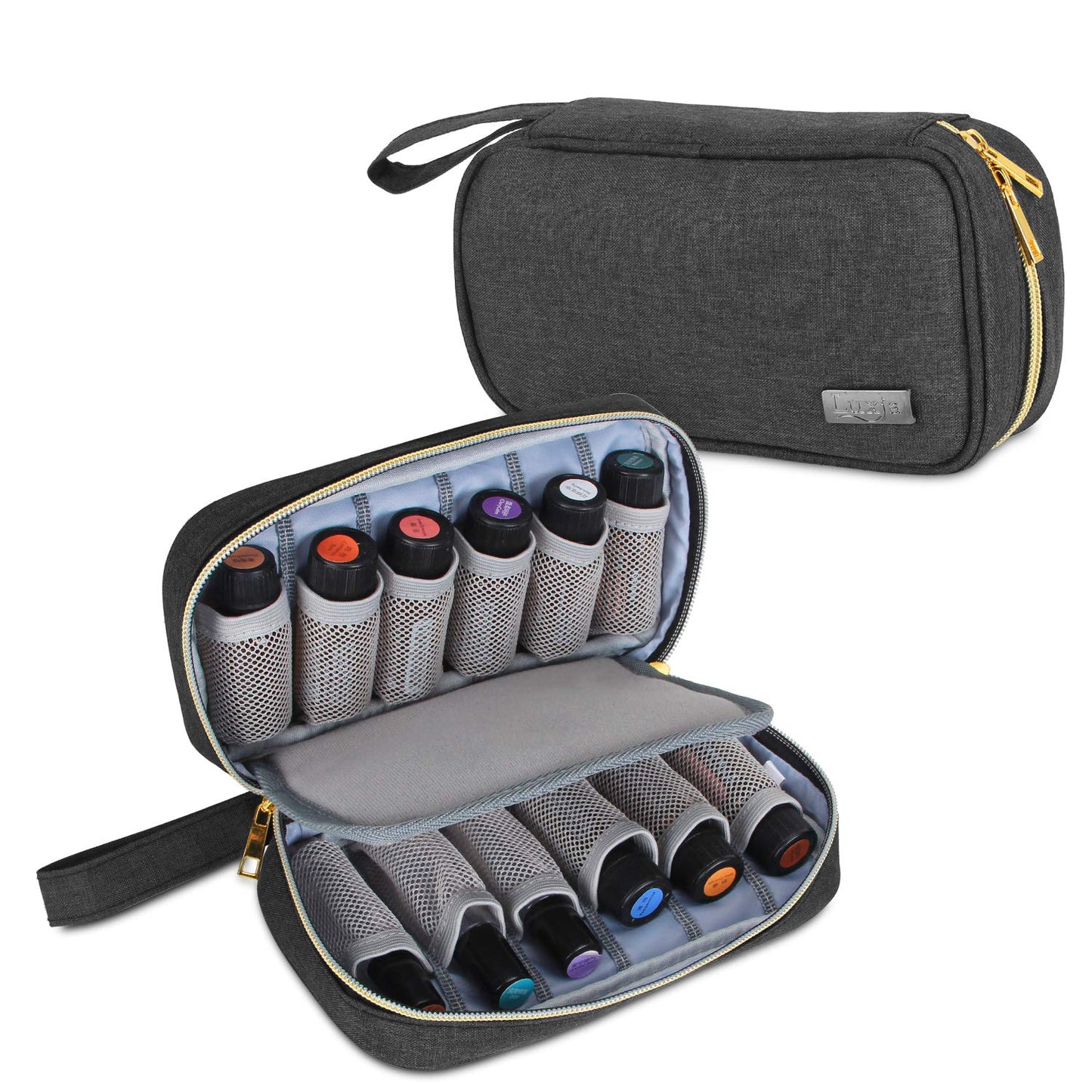 LUXJA - Estuche de transporte de aceite esencial, capacidad para 12 botellas (5 ml a 15 ml, incluyendo botellas enrollables), organizador portátil para aceites esenciales y accesorios (solo bolsa),