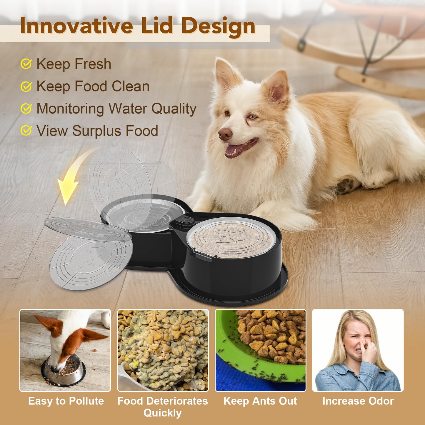 Cuencos de Acero Inoxidable Newget Plateados de Gran Capacidad con Tapas para Mascotas