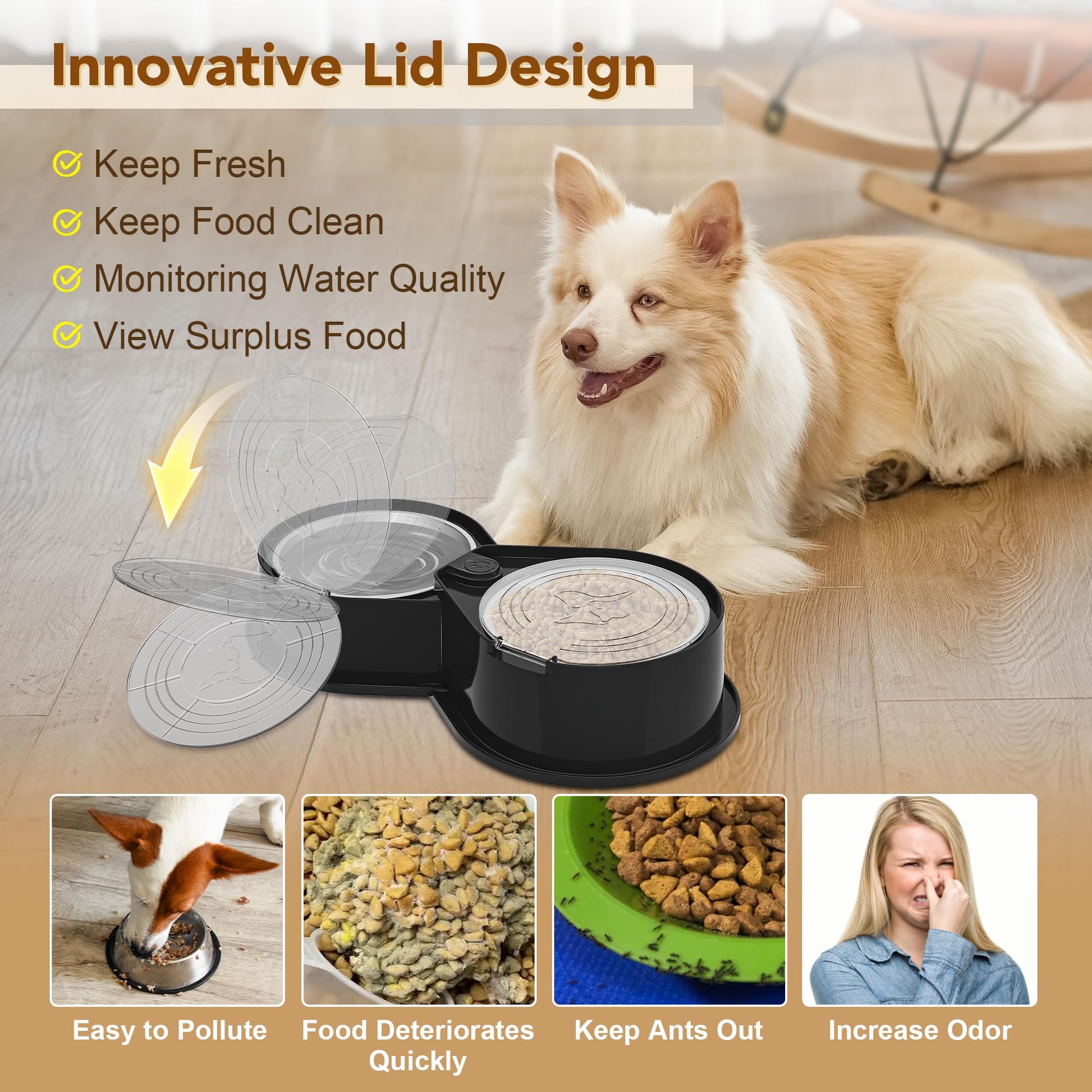 Cuencos de Acero Inoxidable Newget Plateados de Gran Capacidad con Tapas para Mascotas