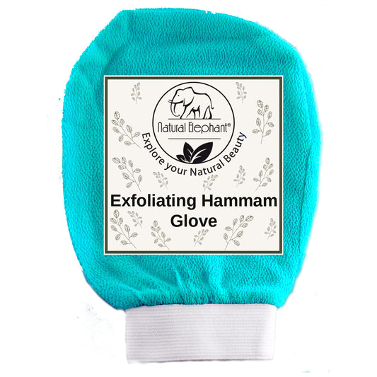 Guante exfoliante de elefante natural para hammam – Manopla exfoliante facial y cuerpo con olas de color verde azulado