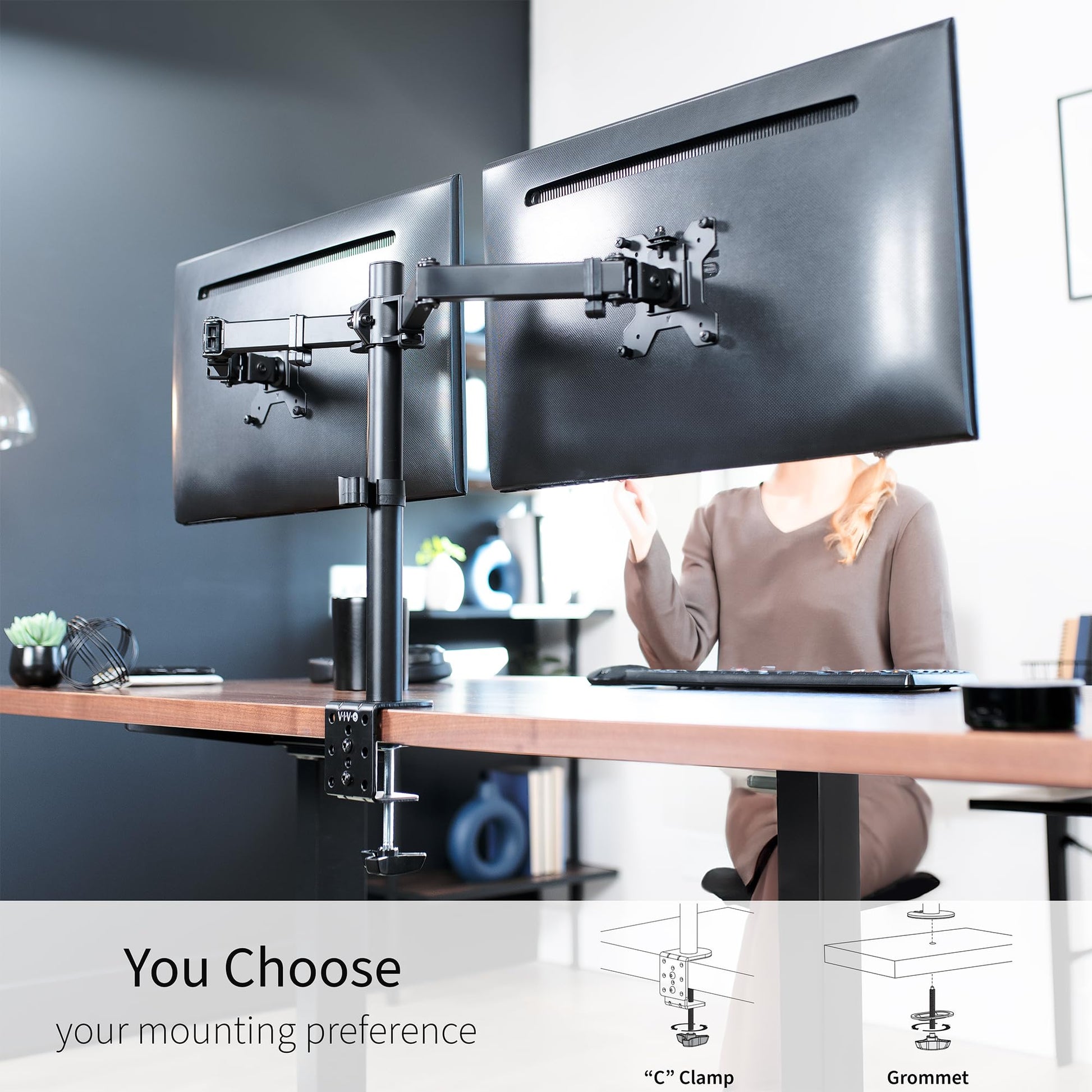 Soporte de Montaje en Escritorio Vivo Negro Resistente y Ajustable para Monitor Dual LCD LED