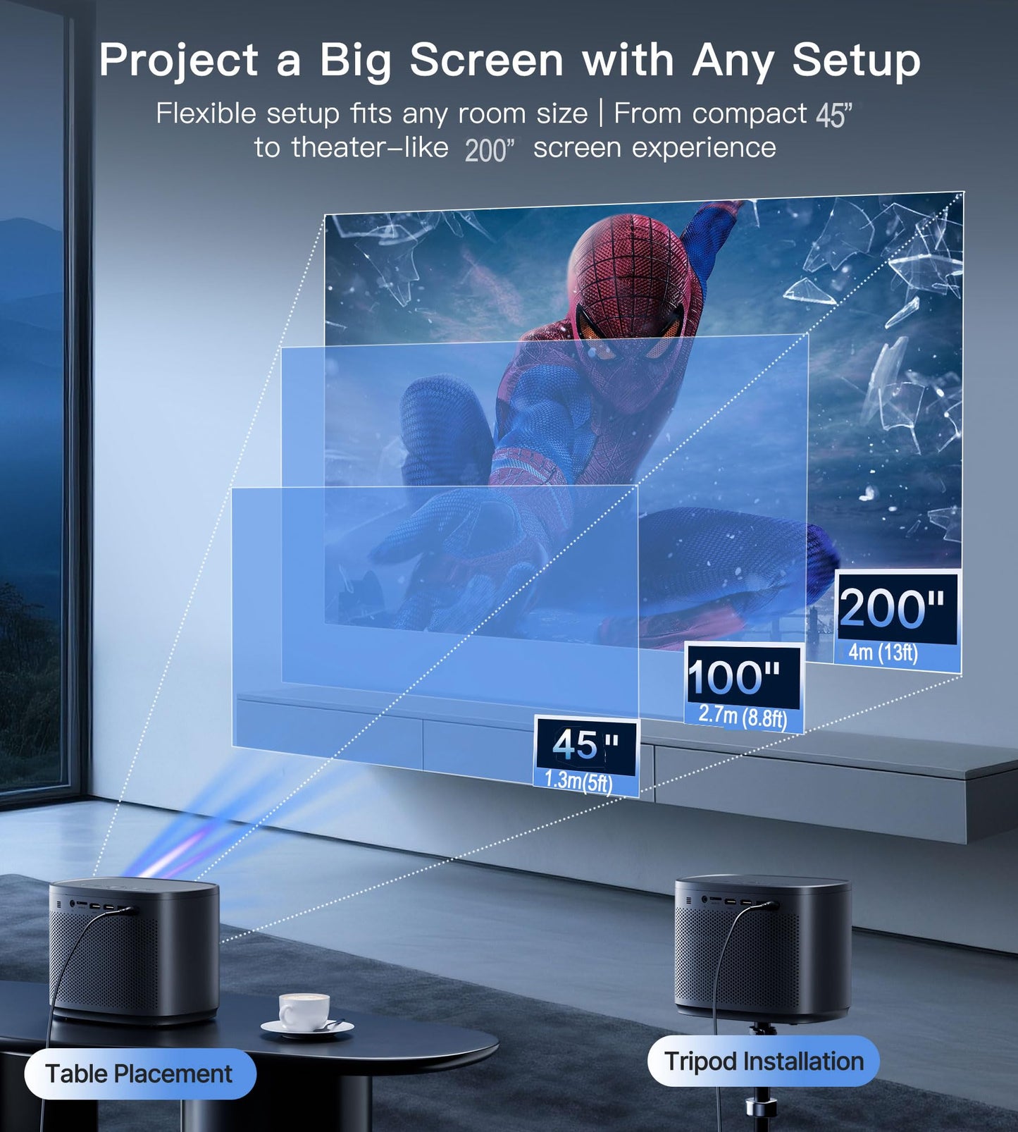 Miroir Miniproyector HD para el hogar con altavoz integrado, enfoque automático y corrección trapezoidal, portátil para películas al aire libre, compatible con smartphones y televisores.