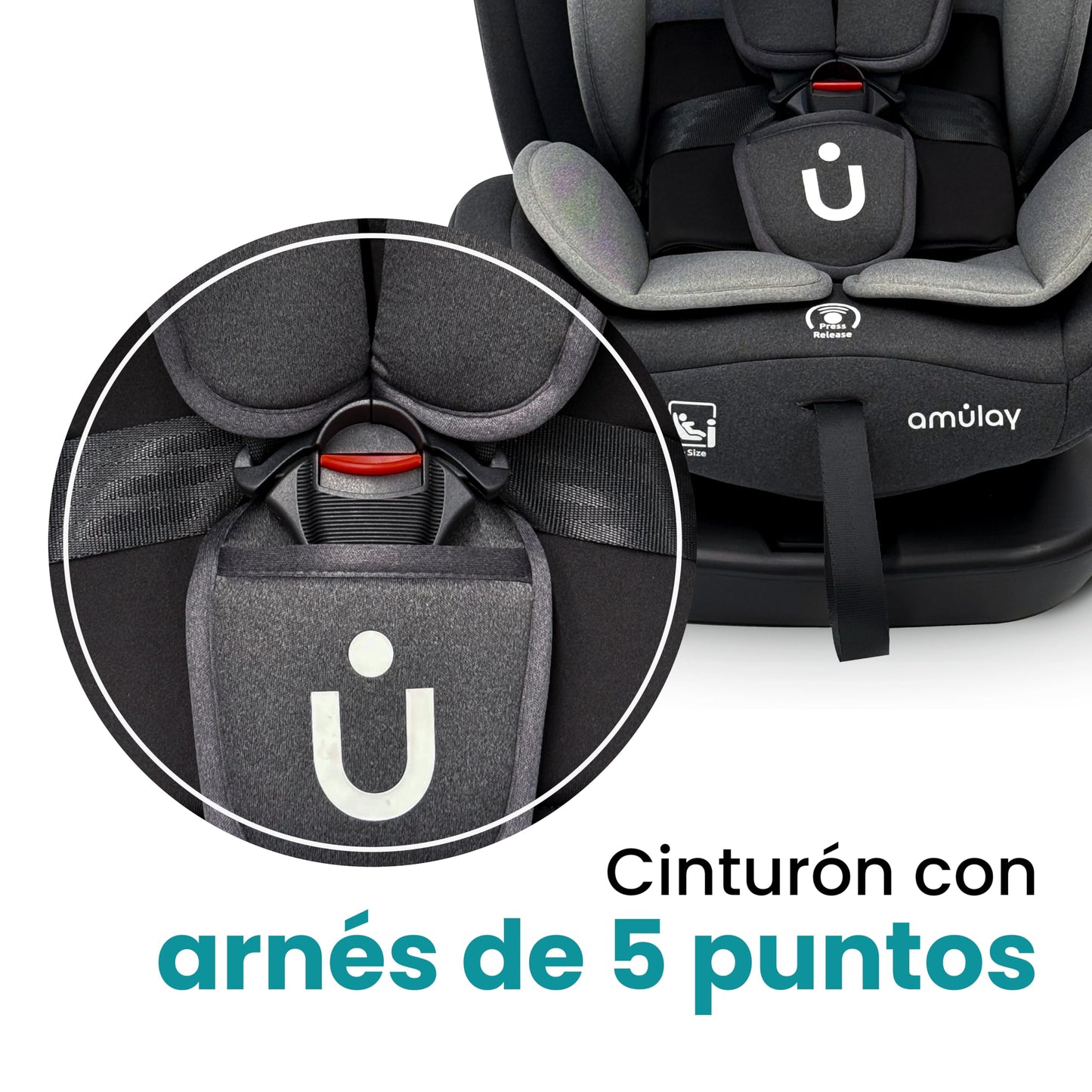Amulay Autoasiento Baku 360° ISOFIX i-Size, 0 a 12 Años, Gris y Negro