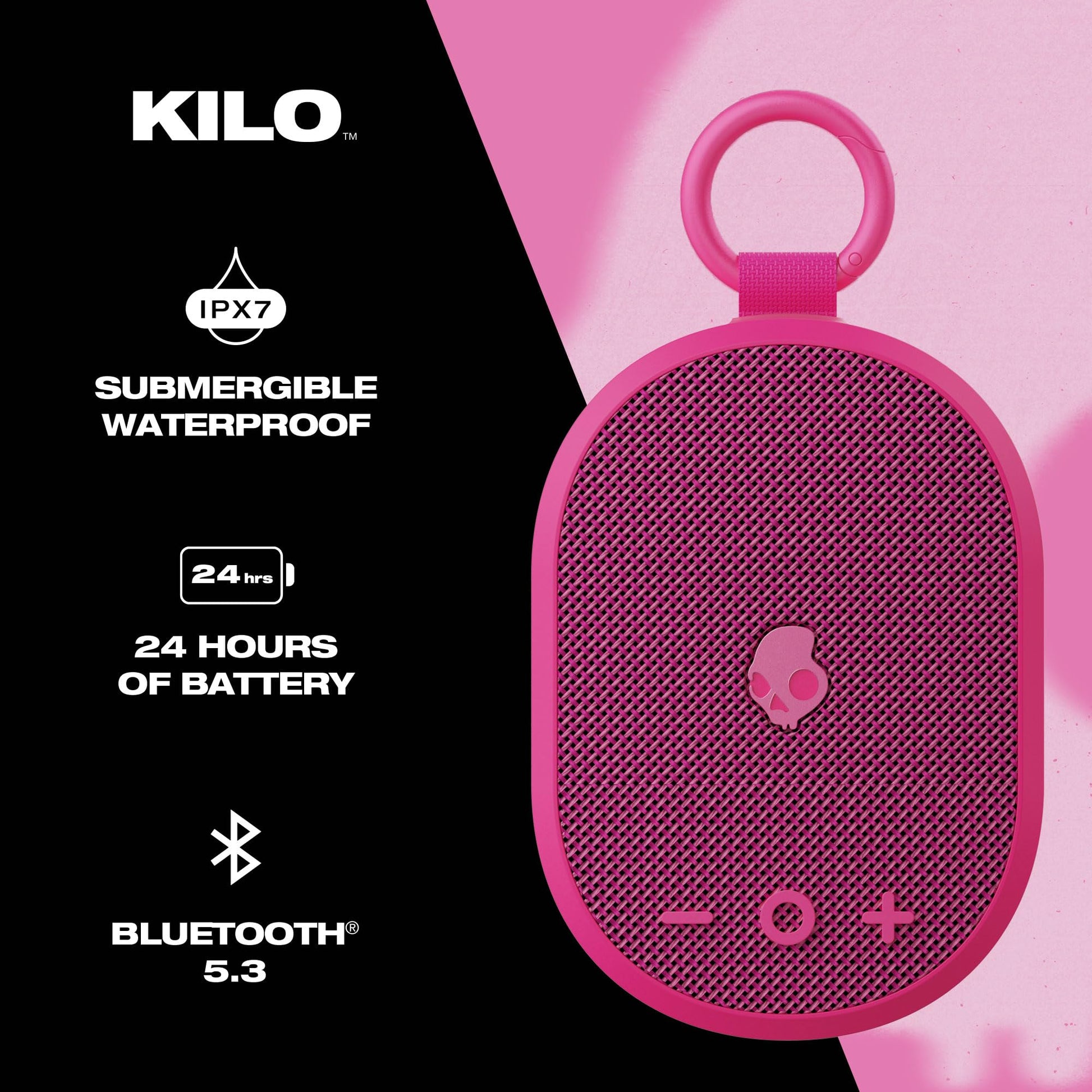 Skullcandy Kilo - Altavoz Bluetooth inalámbrico - IPX7 Impermeable Mini Altavoz Bluetooth con batería de 24 Horas, radiador pasivo de Disparo hacia Abajo y emparejamiento inalámbrico Verdadero,