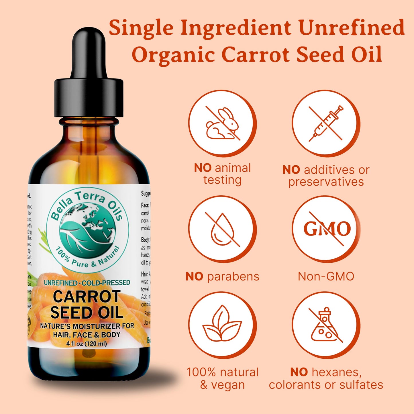 Carrot Seed Carrier Oil 2 oz 100% Pure Cold-pressed Unrefined Organic - Bella Terra Oils