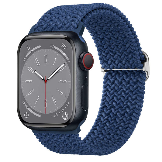Correa Solo Loop Trenzada Mugust Azul Marino Ajustable para Apple Watch 42mm 44mm 45mm para Mujer y Hombre