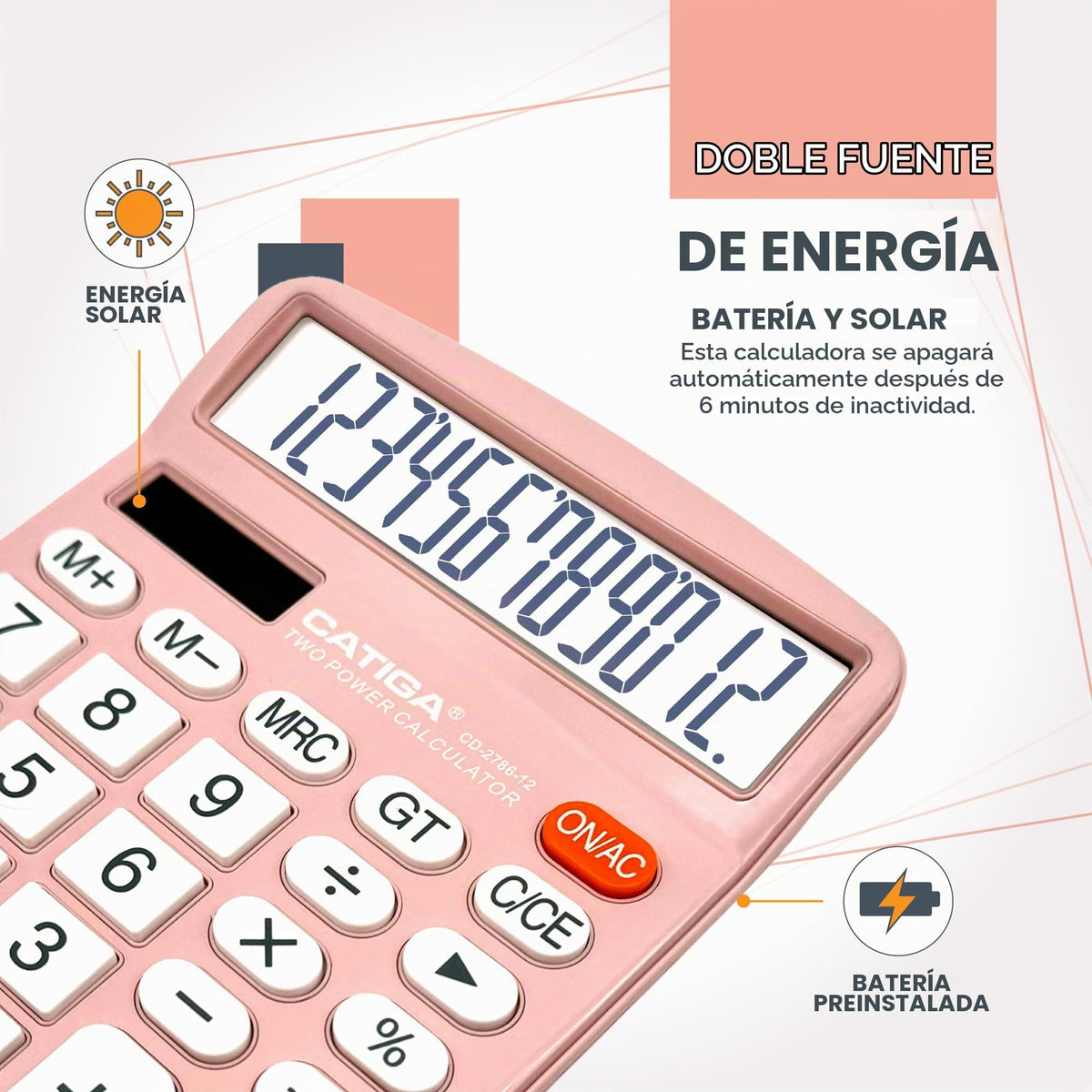 Calculadora de Escritorio CATIGA Azul Pantalla LCD Grande de 12 Dígitos para Oficina, Hogar y Escuela