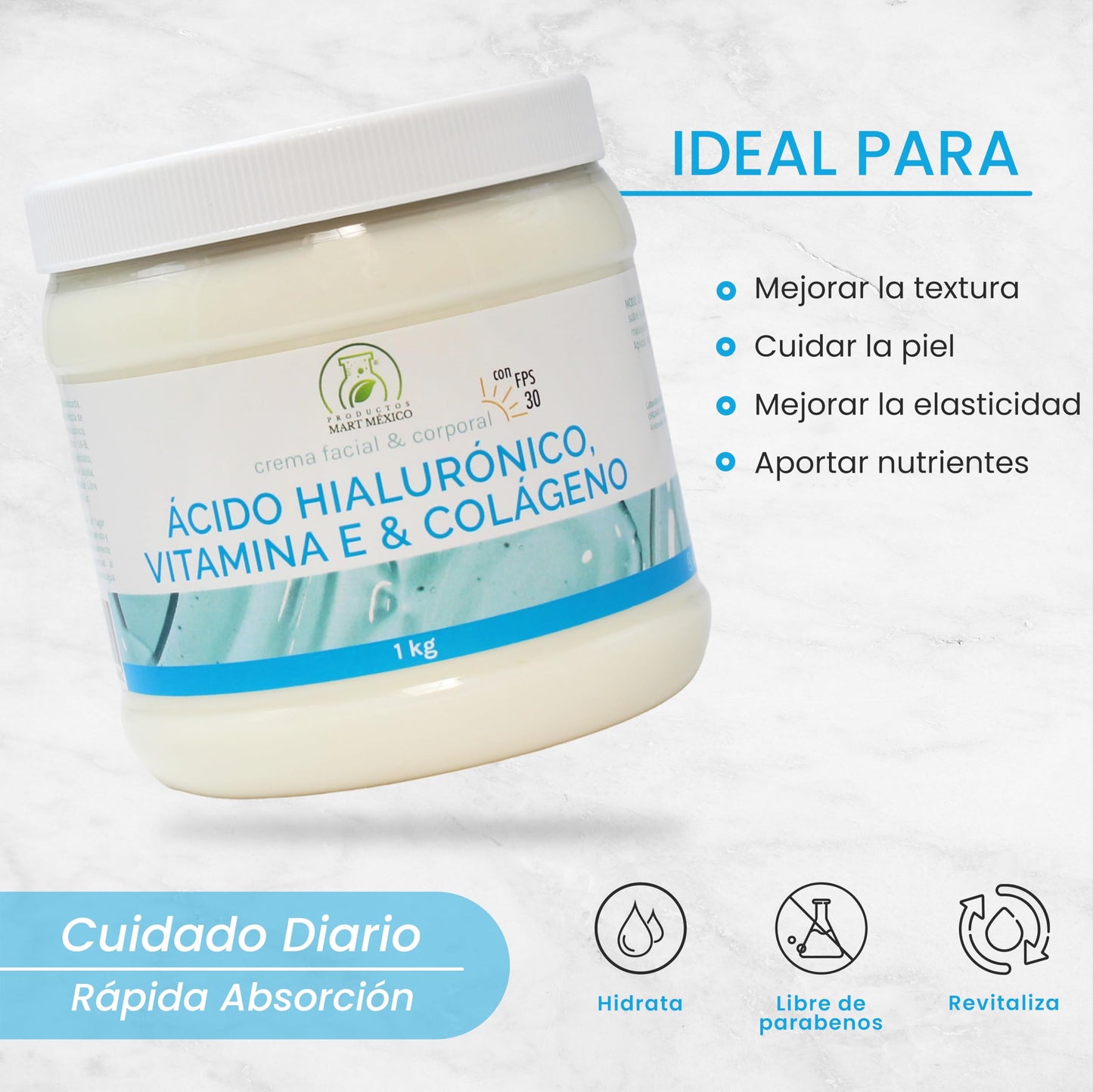 Crema De Colágeno, Vitamina E & Ácido Hialuronico Con Filtro (1 Kilo)