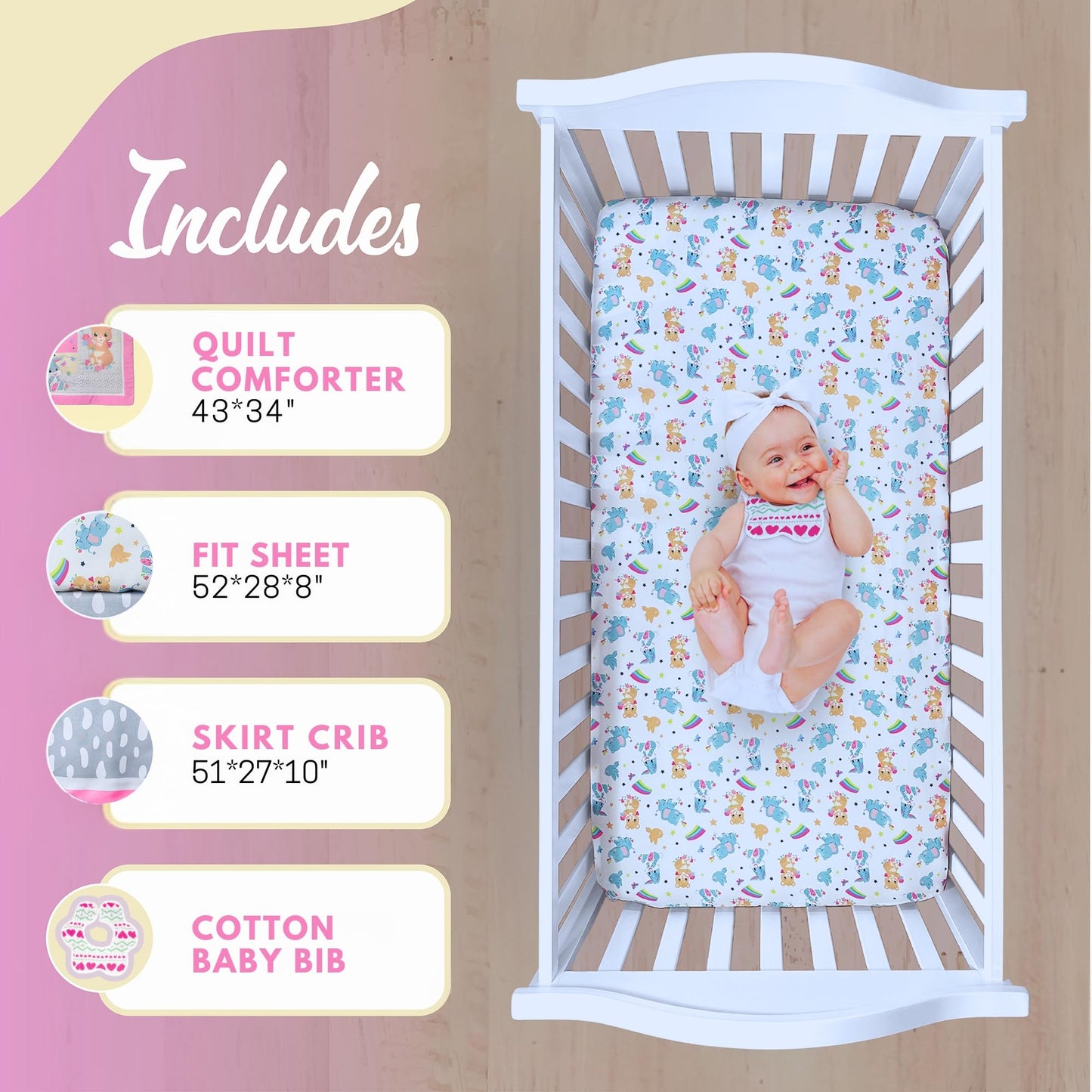 TrenD'Lay - Juego de ropa de cama para cuna de bebé y niña, juego de edredón de cuna para niñas, juego de cama de bebé, juego de cama de cuna para niña.
