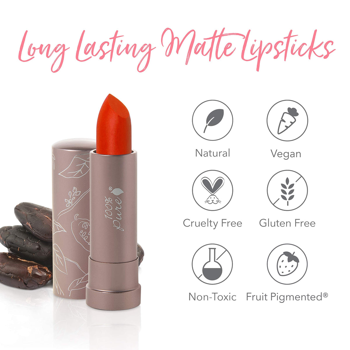 100% Pure Cocoa Butter Matte Lipstick, Cactus Bloom, 0.15 Ounce