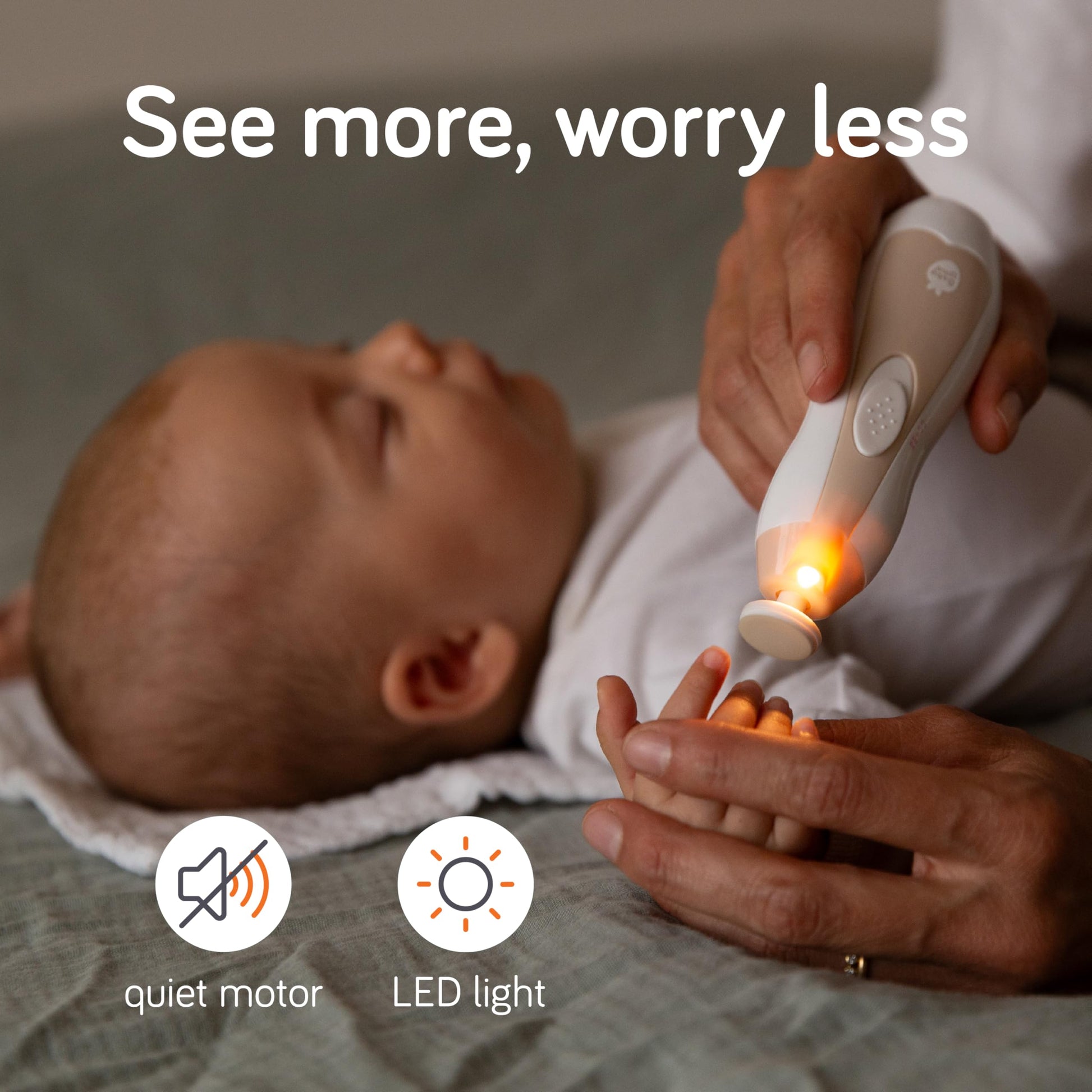 Cherish Baby Care - Lima de uñas eléctrica para bebé con LED, con cierre de seguridad automática, doble direccional con 2 velocidades y 6 limas (+ estuche de viaje)