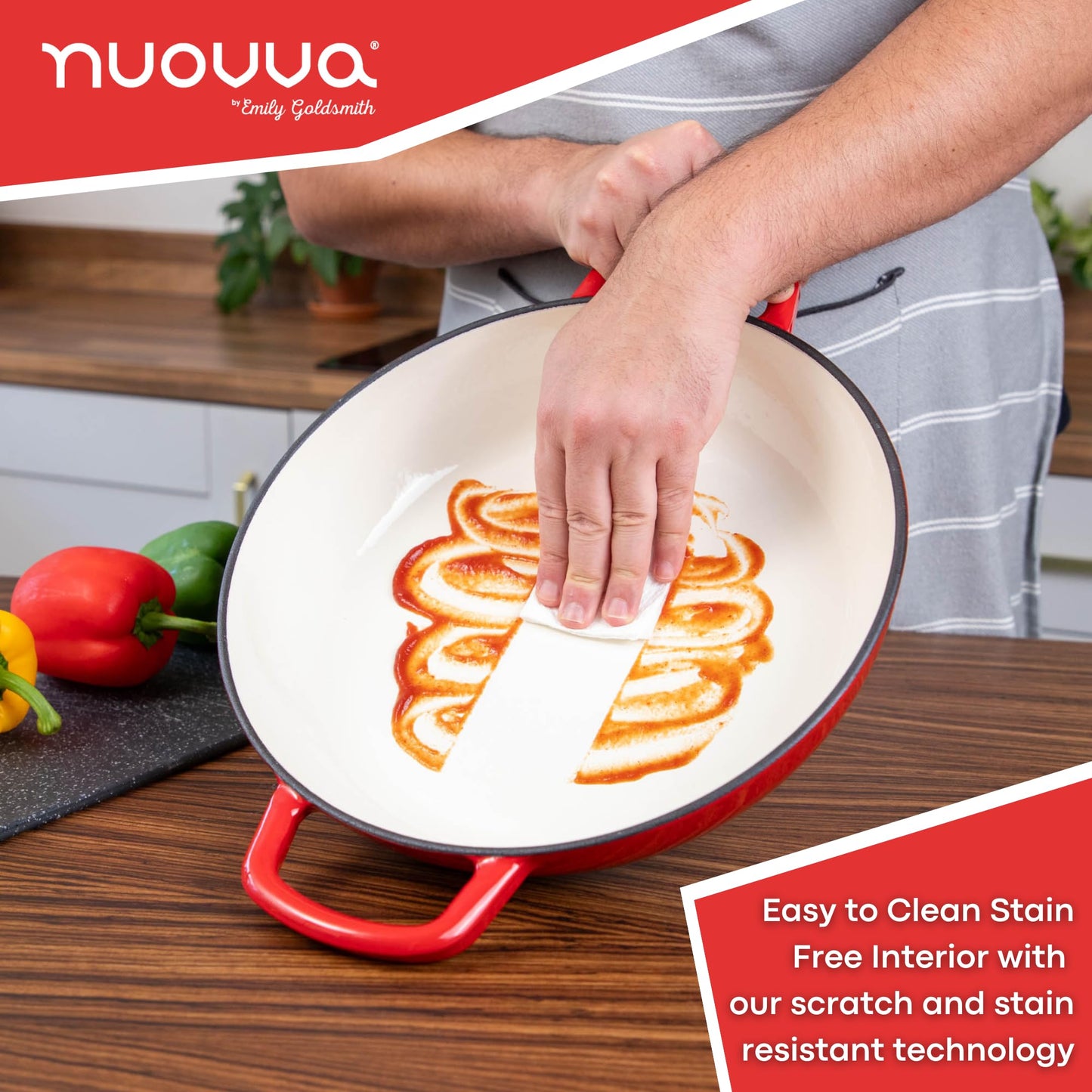 Nuovva - Cacerola de hierro fundido poco profunda con tapa, olla antiadherente para horno holandés, apta para horno hasta 500 °F - Utensilios de cocina resistente a prueba de horno - Olla esmaltada -