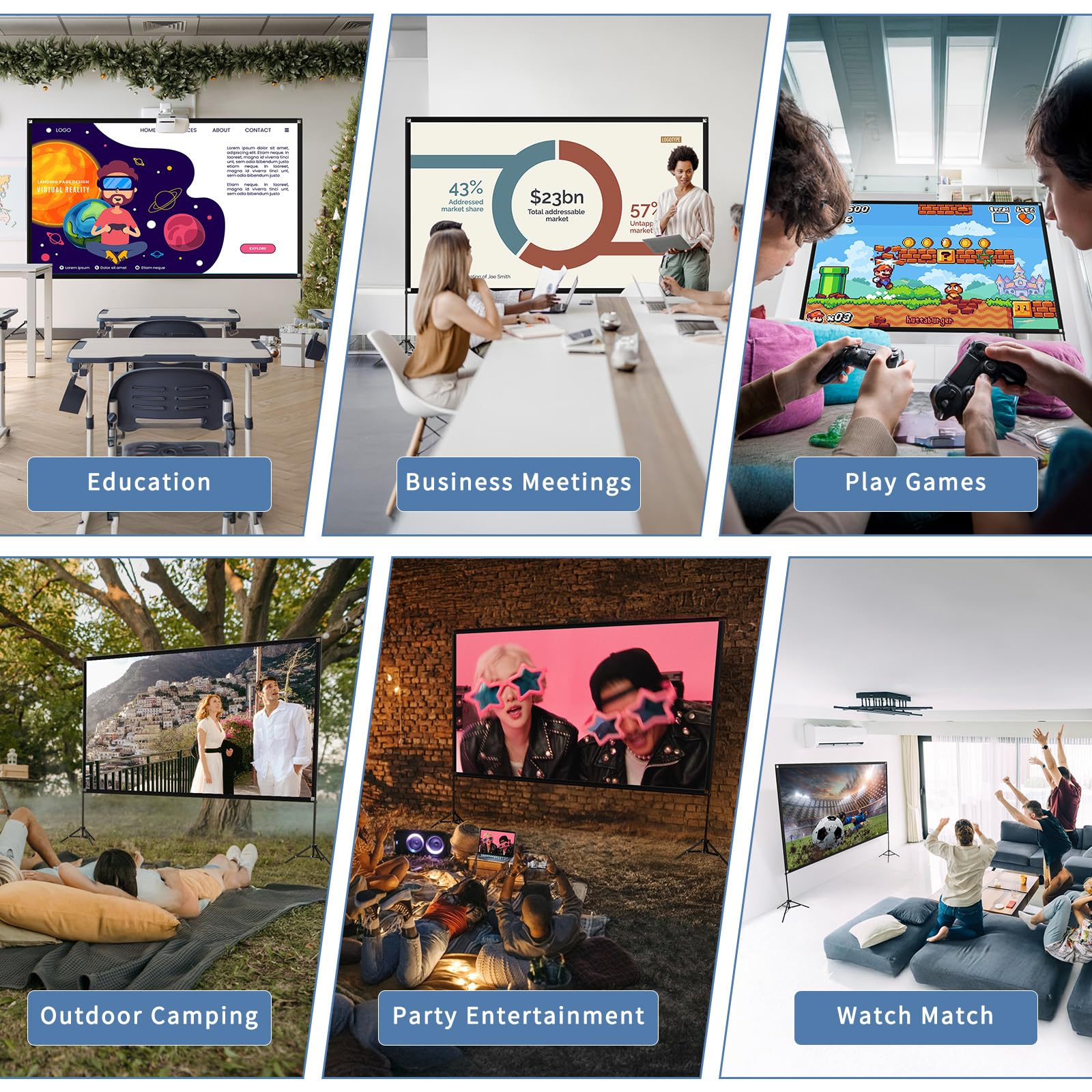 VISULAPEX - visualización de proyector con Soporte de 120 Pulgadas, 16:9 4K HD portátil para Interiores y Exteriores, visualización de película Plegable sin Arrugas, visualización de proyección