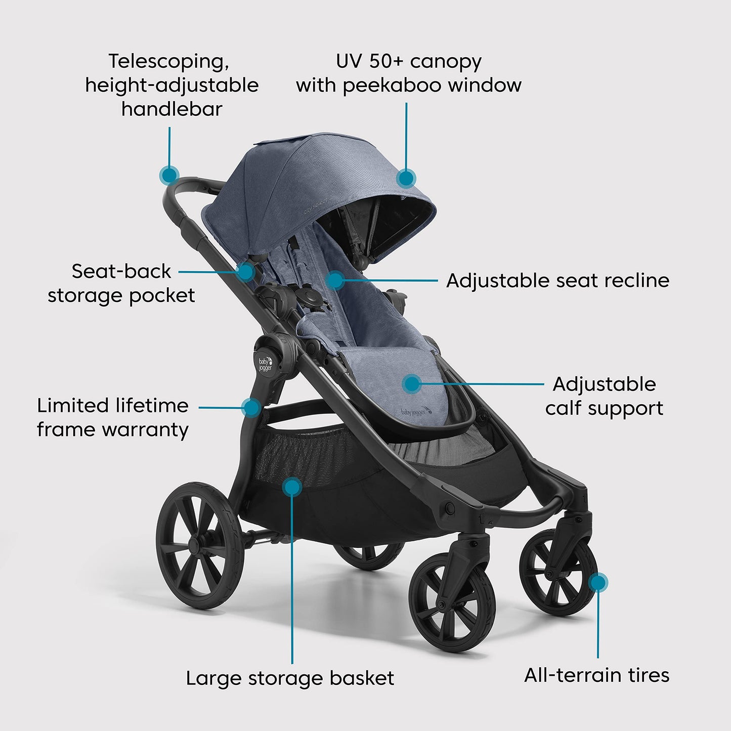 Baby Jogger® City Select® 2 Single-to-Double Modular Stroller, Peacoat Blue