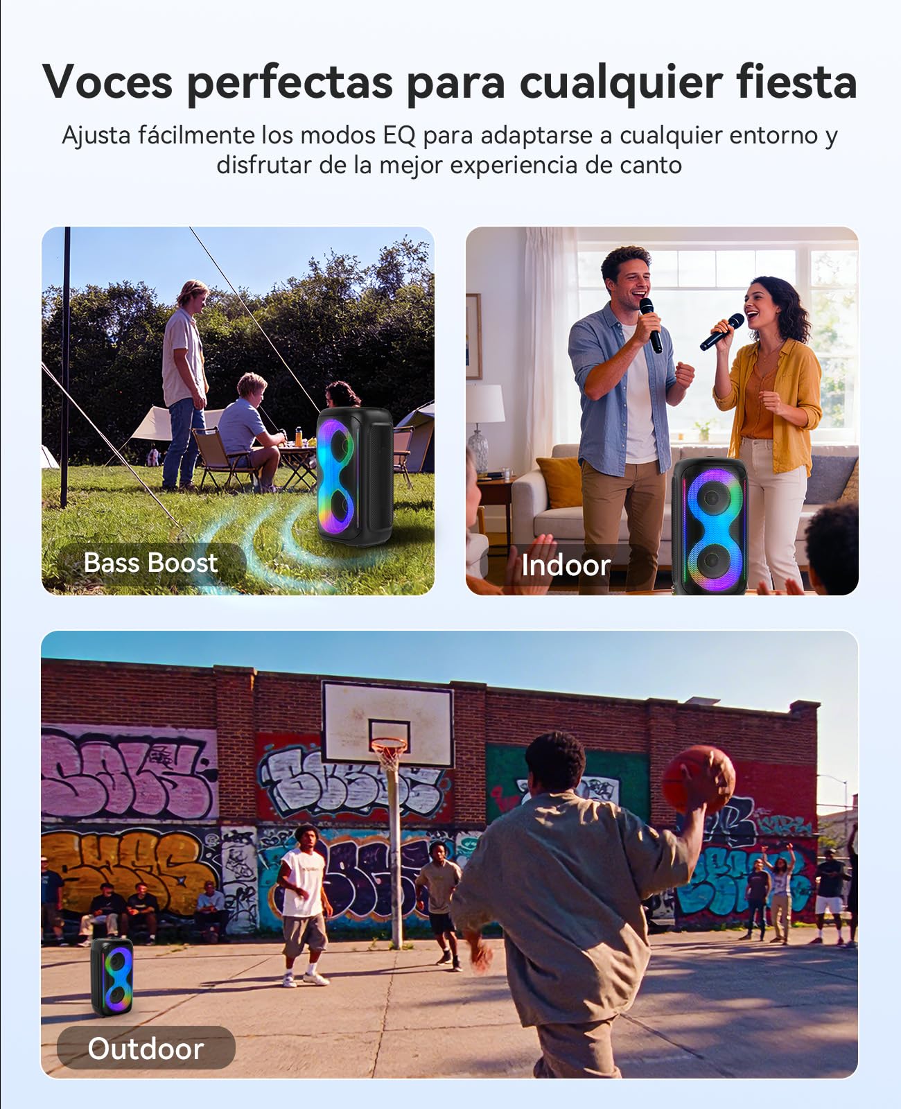 GKD40 Máquina de Karaoke Portátil para Niños y Adultos. Altavoz Bluetooth con Sistema PA, 2 Micros Inalámbricos Recargables y Luces LED. Woofer 4", Ideal para Casa, Fiestas al Aire Libre y para Cantar