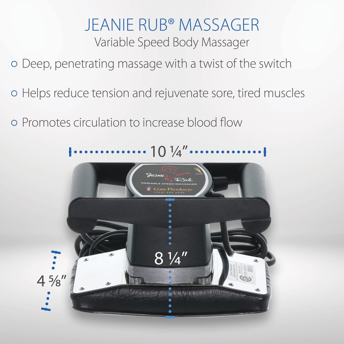 Jeanie Rub Masajeador Deluxe Paquete para profesionales de la salud y terapeutas de masaje con funda de forro polar y accesorio paraspinal, negro