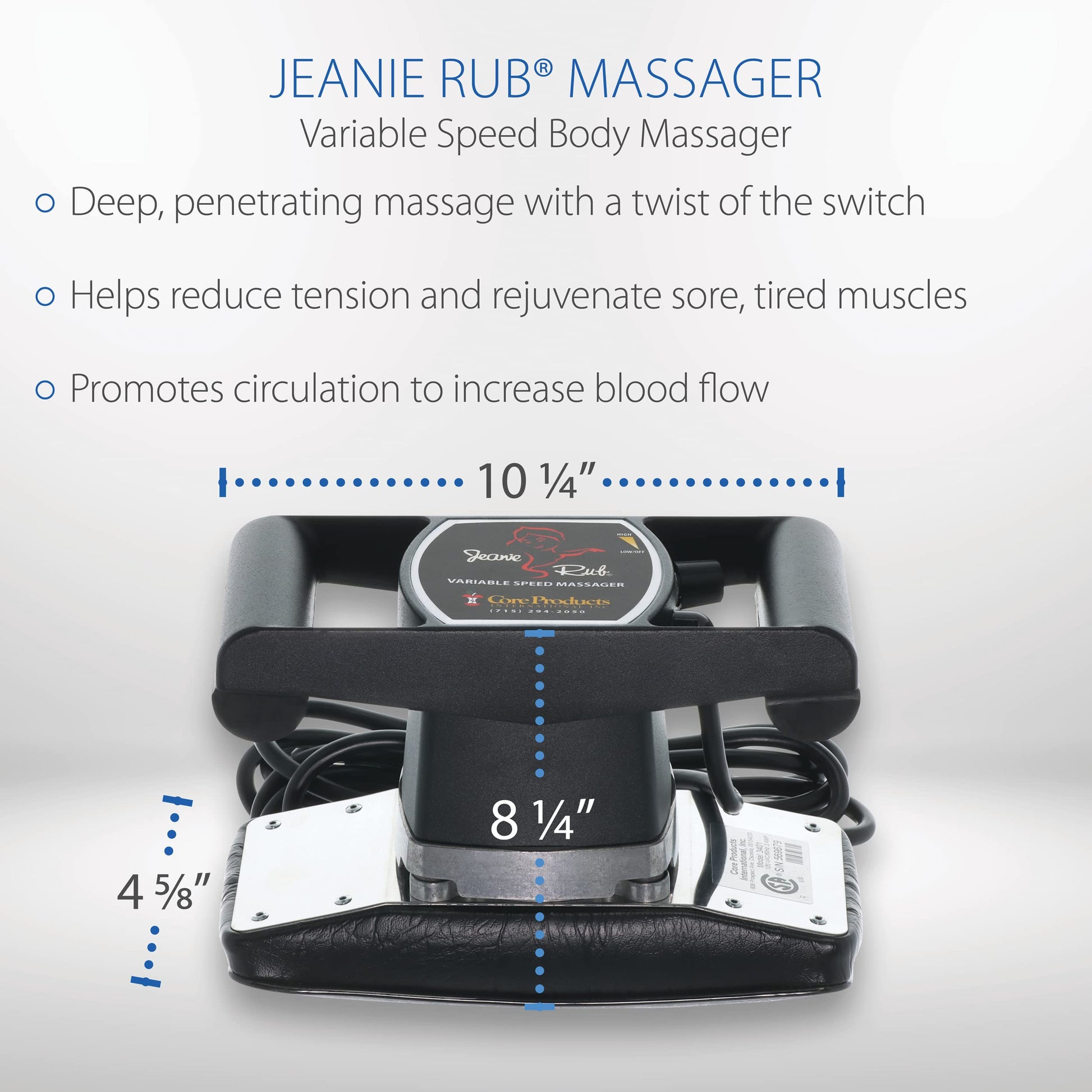 Jeanie Rub Masajeador Deluxe Paquete para profesionales de la salud y terapeutas de masaje con funda de forro polar y accesorio paraspinal, negro