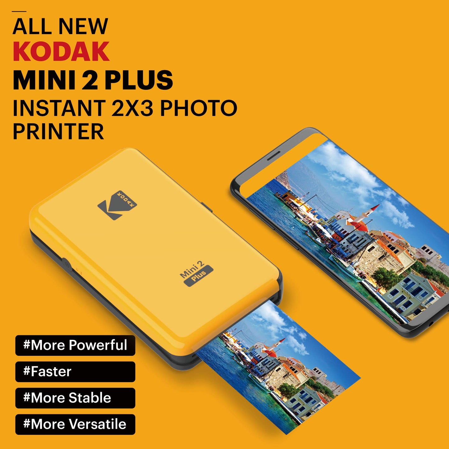 Kodak Mini 2 Plus Impresora Fotográfica Inalámbrica Portátil,Tecnología 4Pass y Proceso de Laminación, Calidad Premium – Amarillo