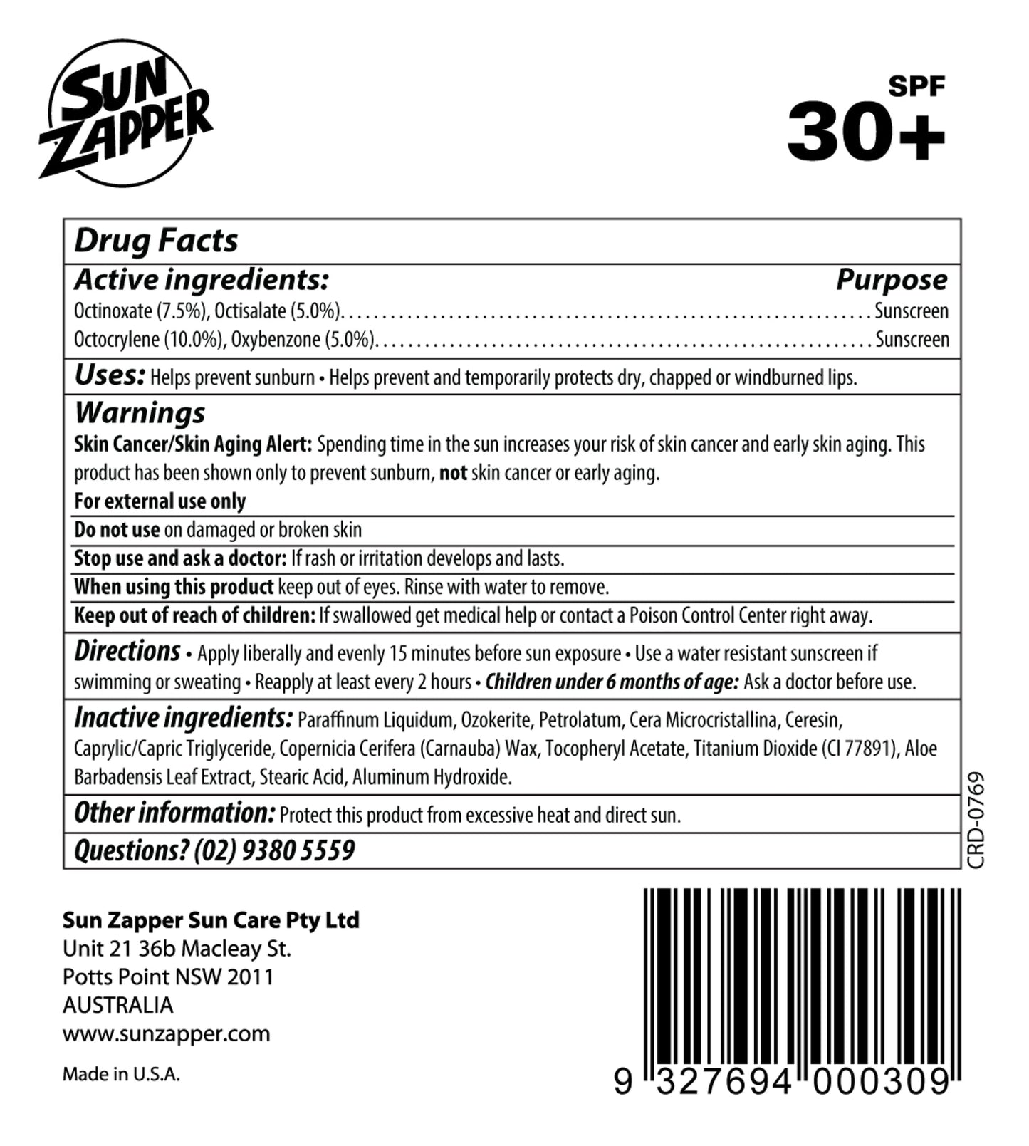 Bálsamo Labial Sun Zapper SPF 30 Doble Pack