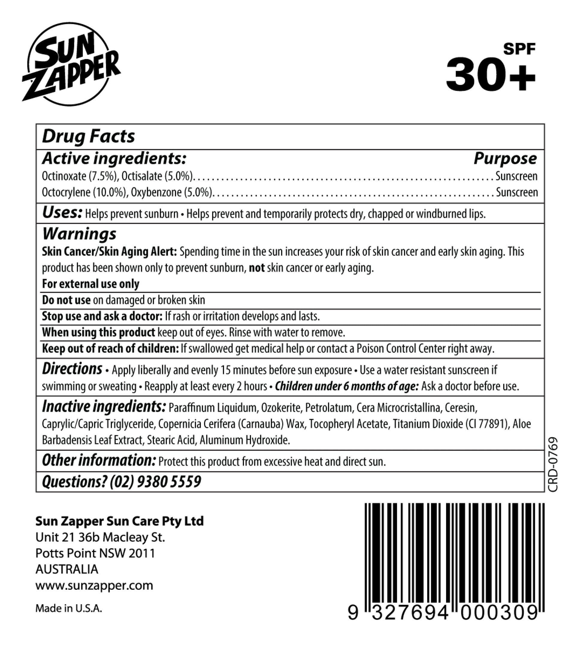 Bálsamo Labial Sun Zapper SPF 30 Doble Pack