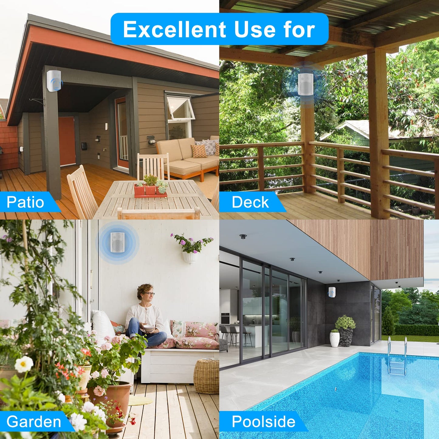 STUDIOFINIX Altavoces pasivos de Exterior de 6,5 Pulgadas con 800 vatios y Graves potentes, Altavoces de Pared Resistentes al Agua para Patio y jardín (2 Pares, Blanco)